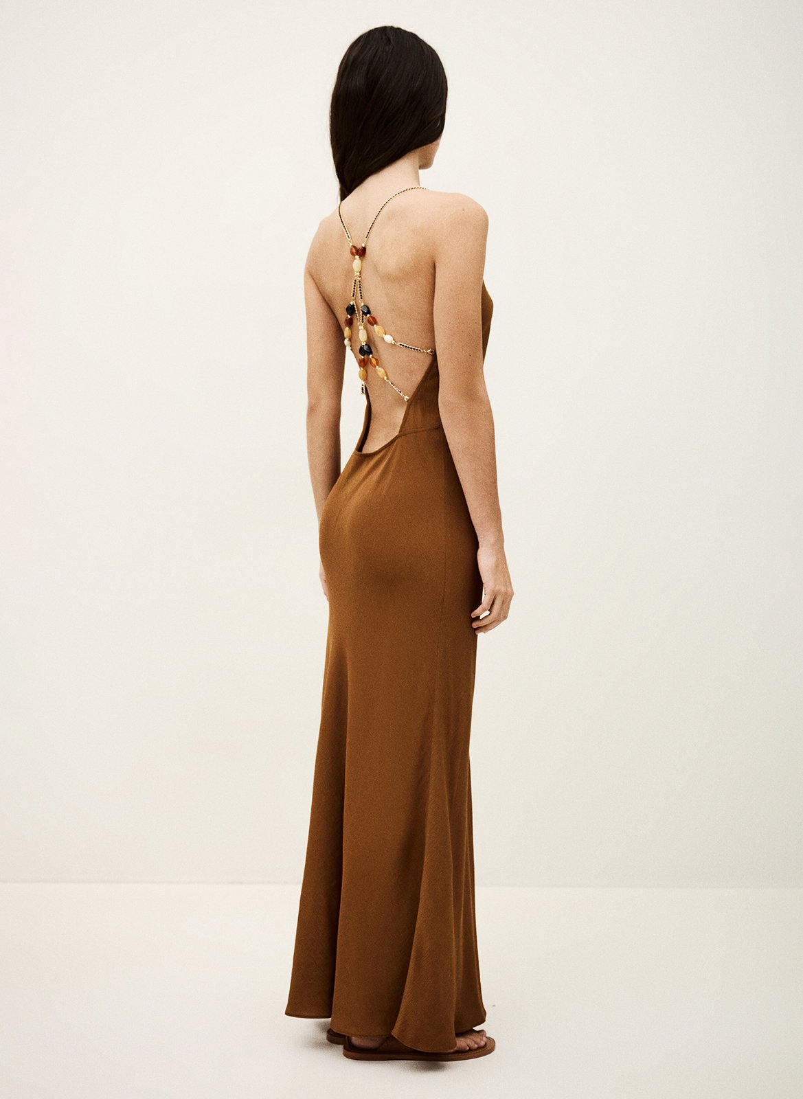 Robe longue col v hany BA&SH Marron