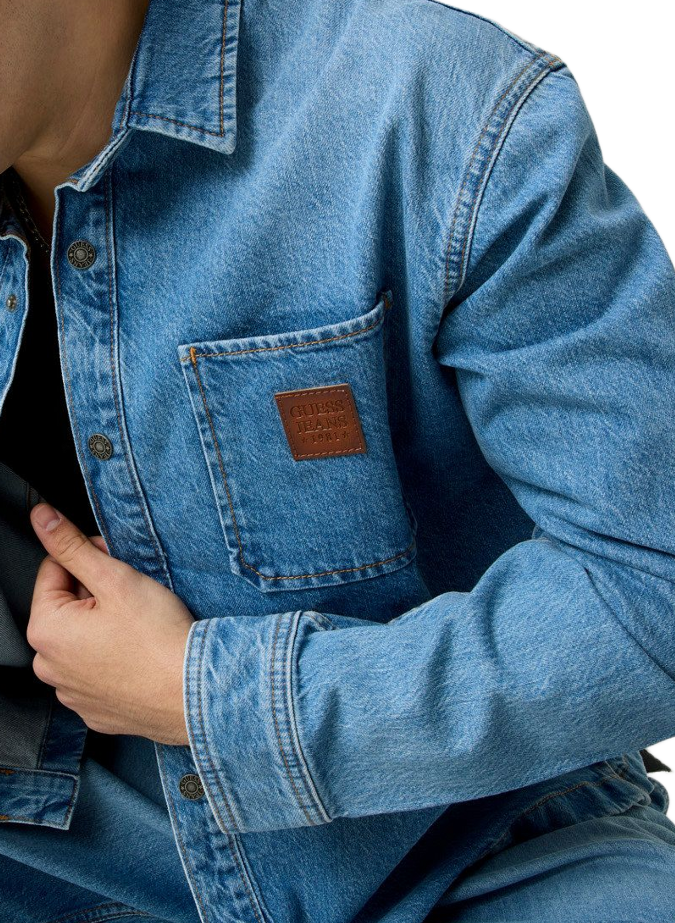 Shirt with classic collar in blended cotton denim GUESS Blue