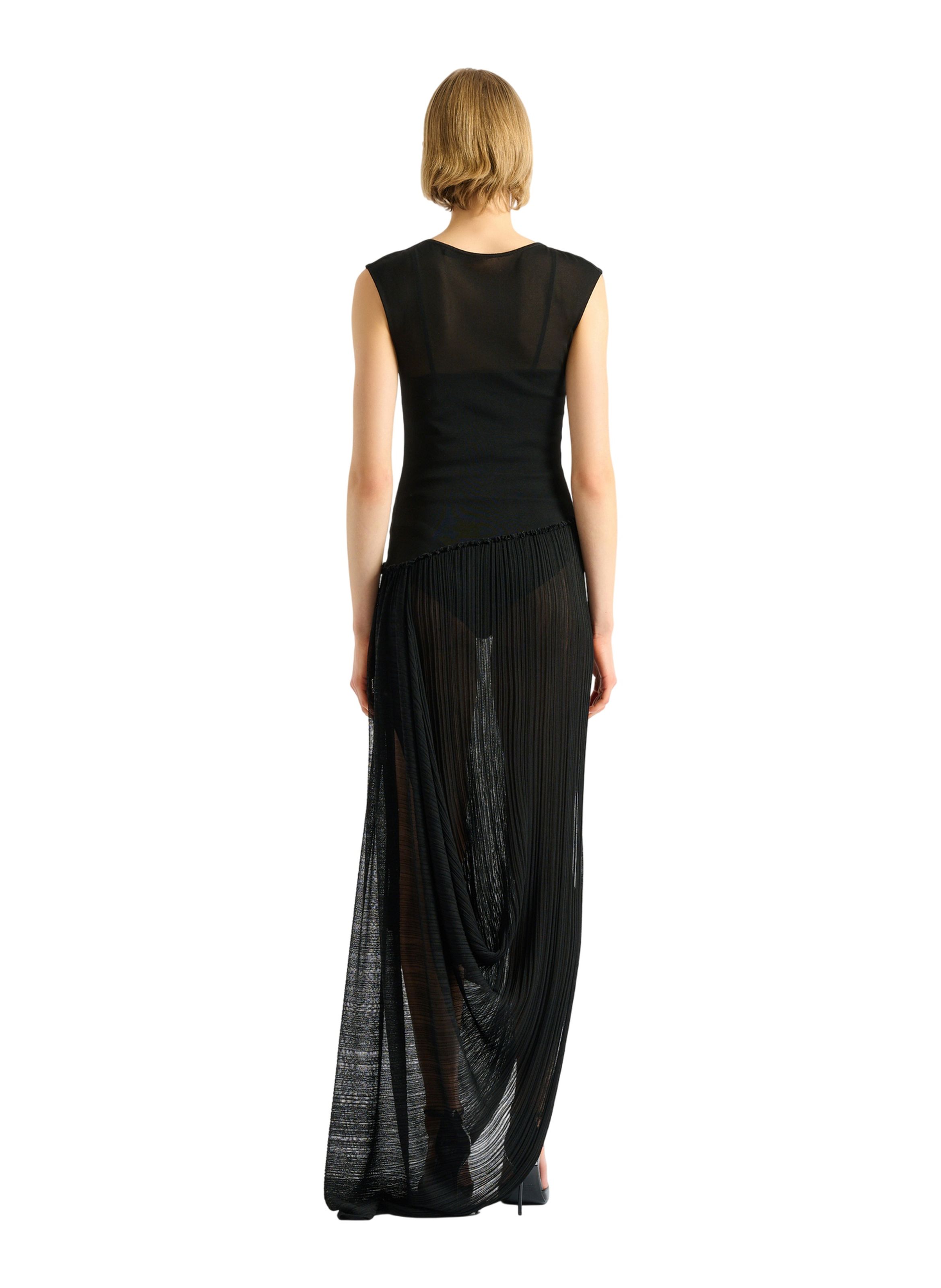 Robe longue drapée en viscose BALMAIN Noir