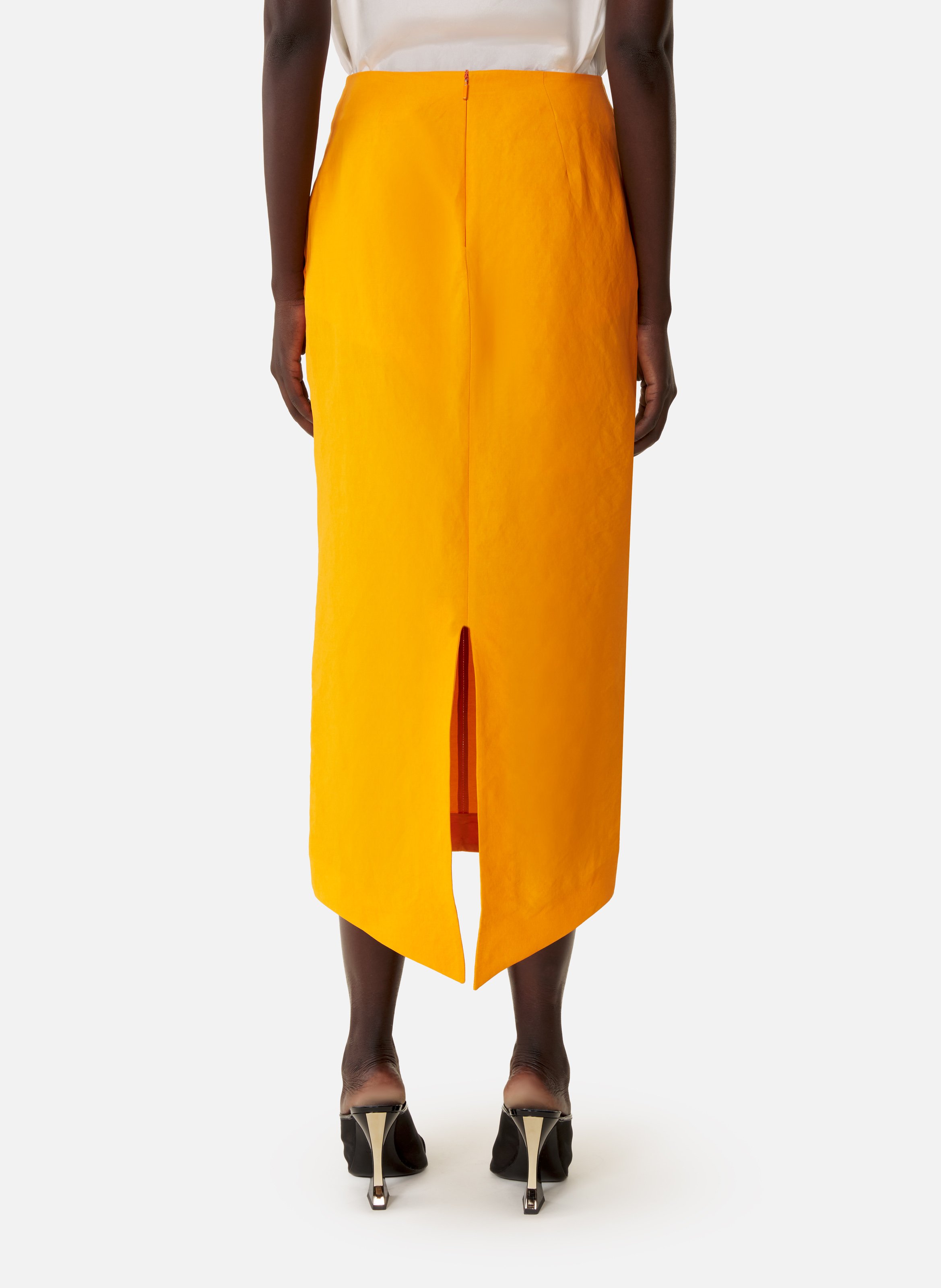 Jupe midi asymétrique en papier LANVIN Orange