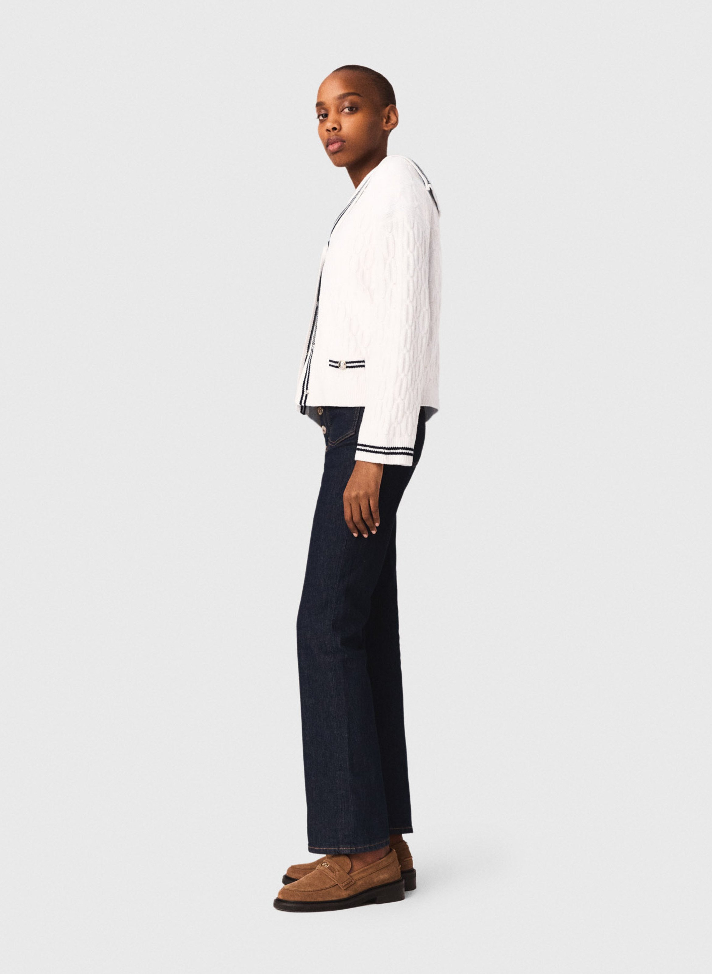 Jean taille haute boutonné brut MAJE Bleu