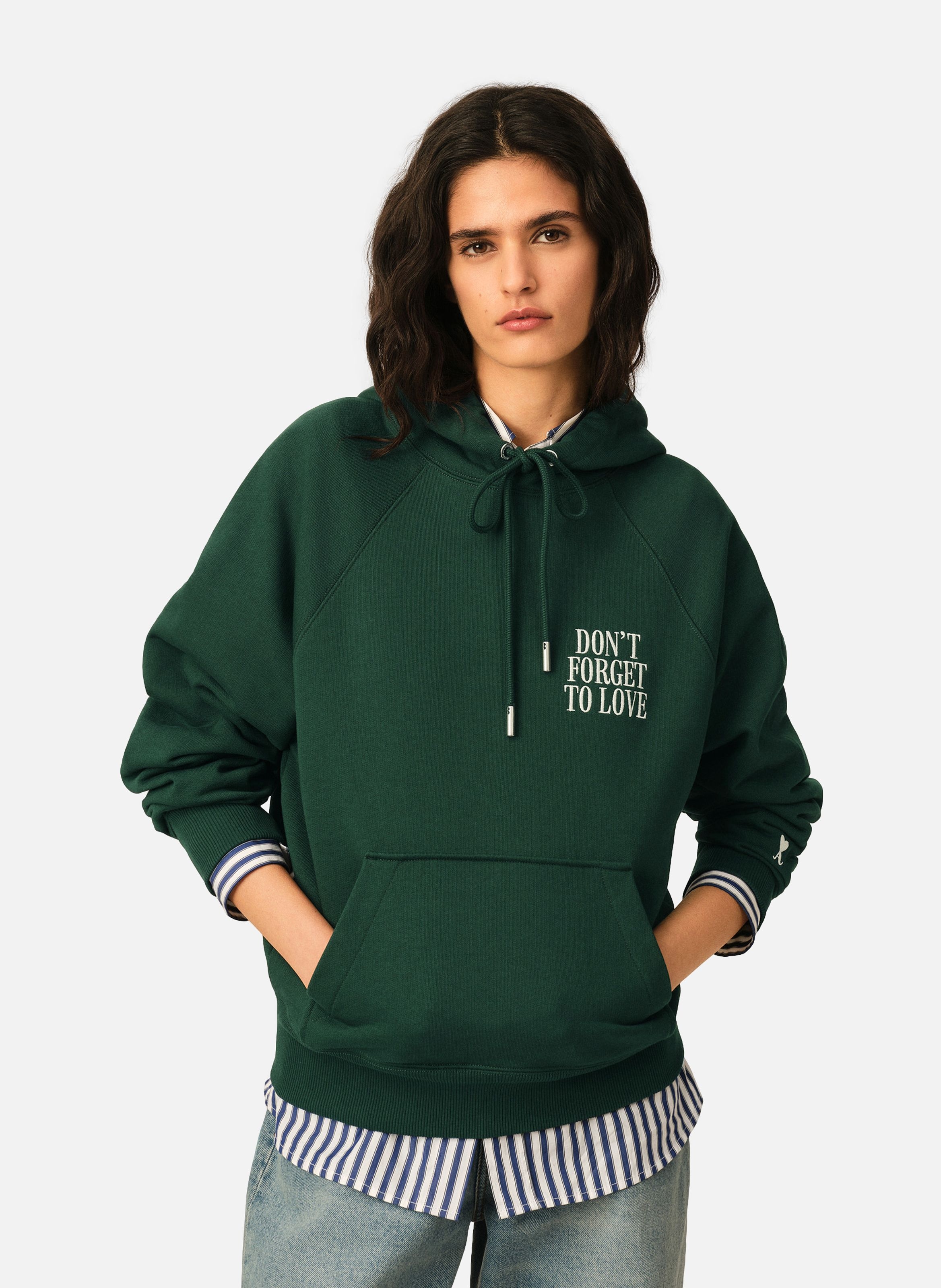 Hoodie unisexe en coton "don't forget to love" AMI PARIS Vert