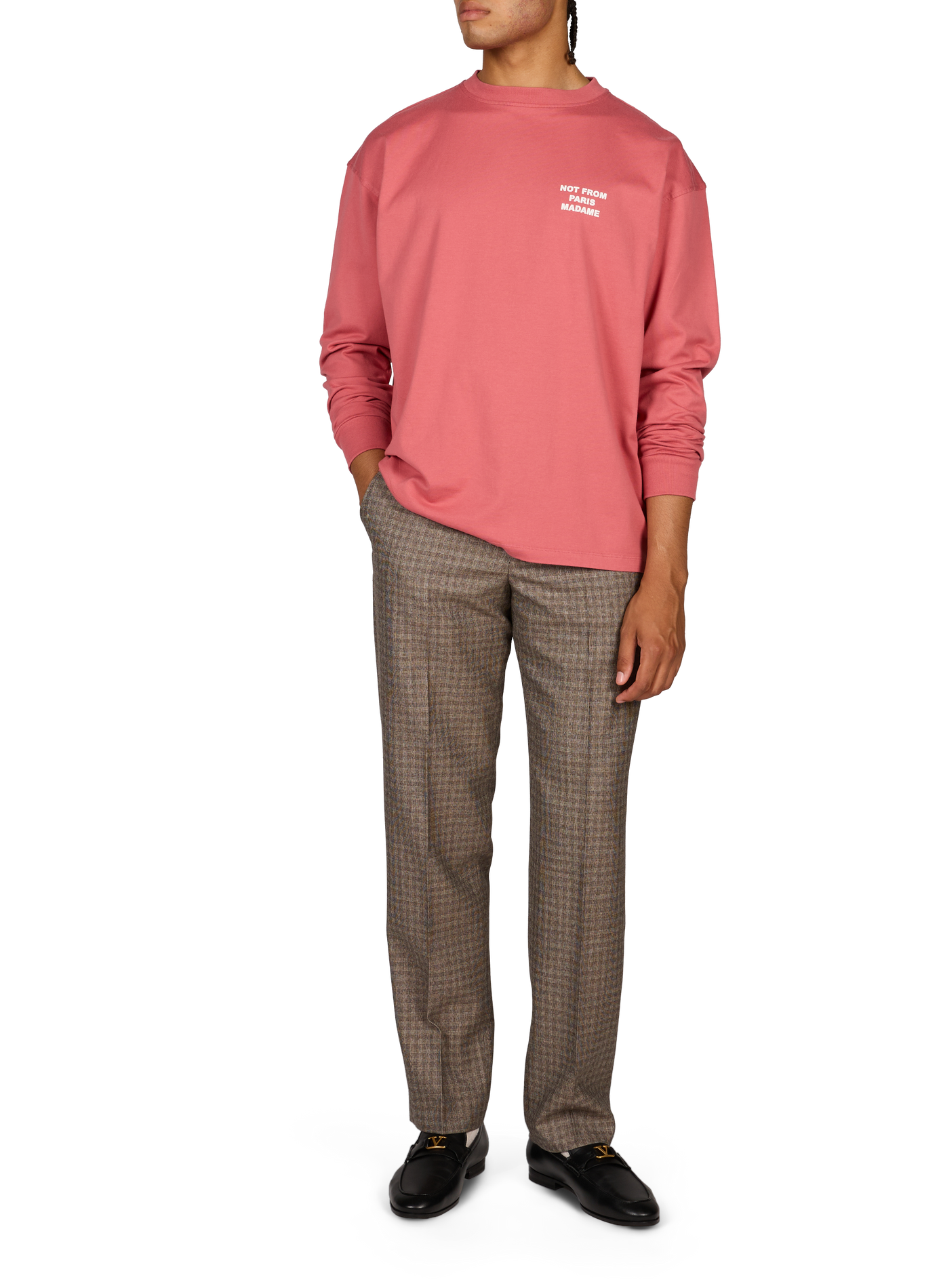 Long-sleeved T-shirt with slogan print on the back in cotton. DROLE DE MONSIEUR Pink