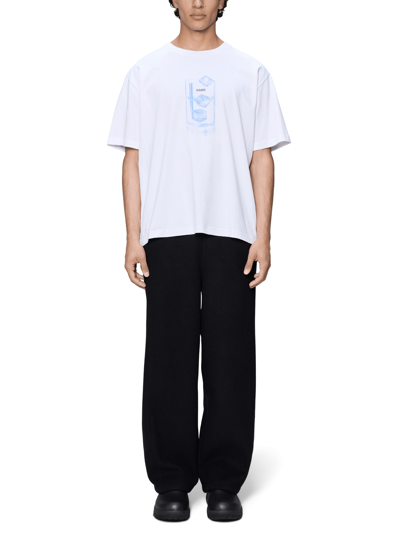 Straight fit cotton patterned t-shirt RAINS White