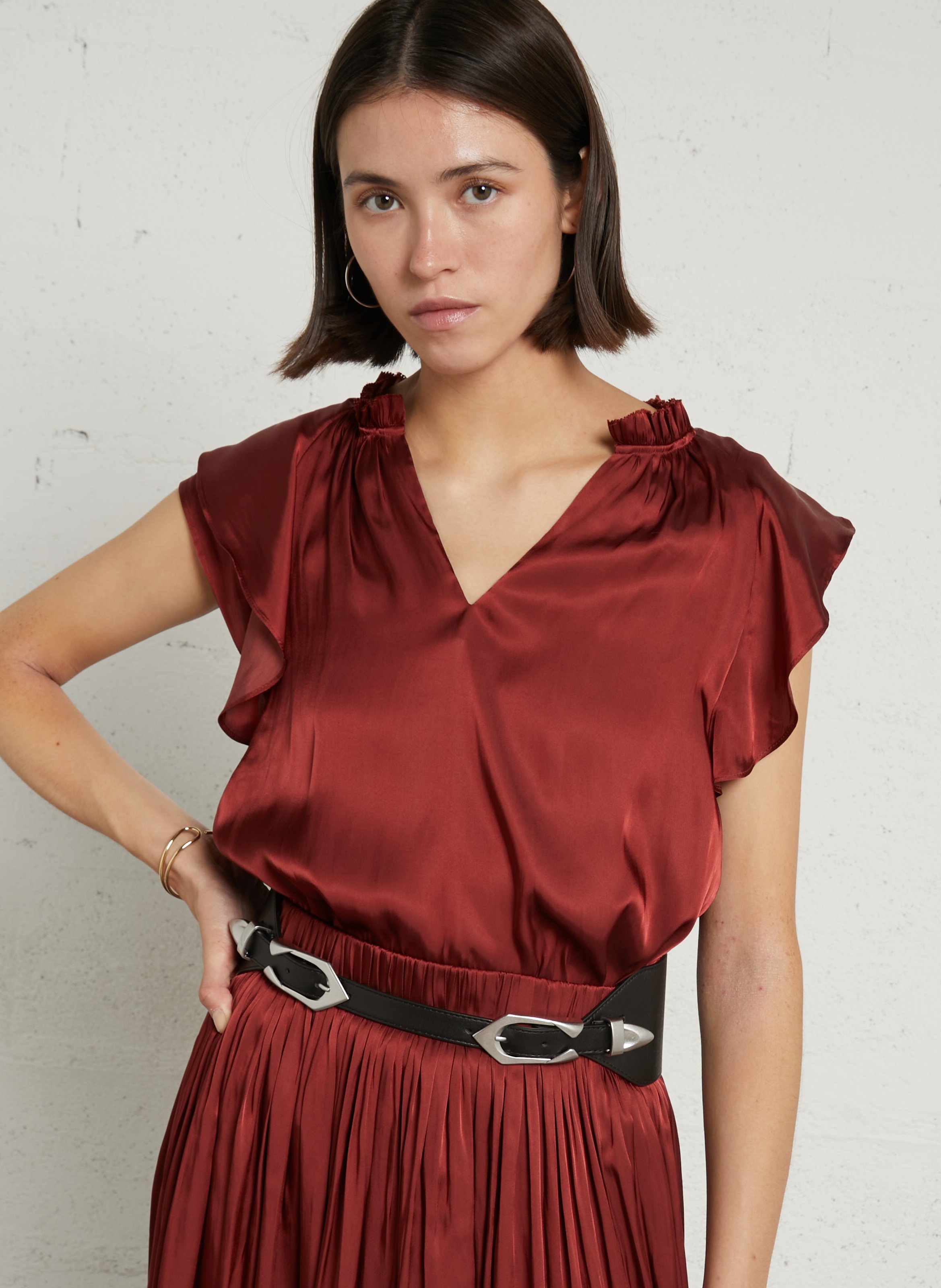 Top sans manches à volants satiné scarlett MAISON 123 Rouge