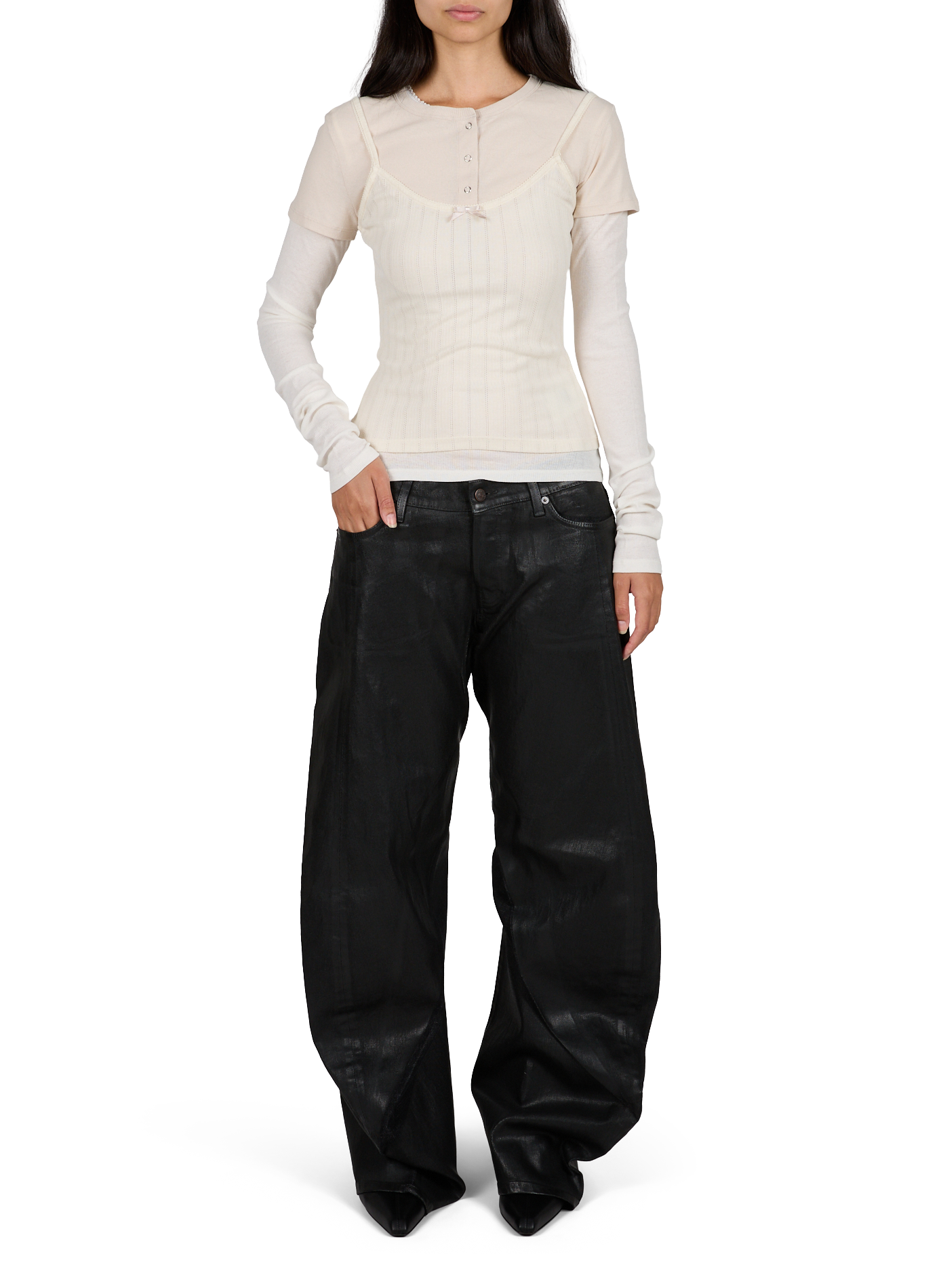 Weite beschichtete Baumwollhose ACNE STUDIOS Schwarz