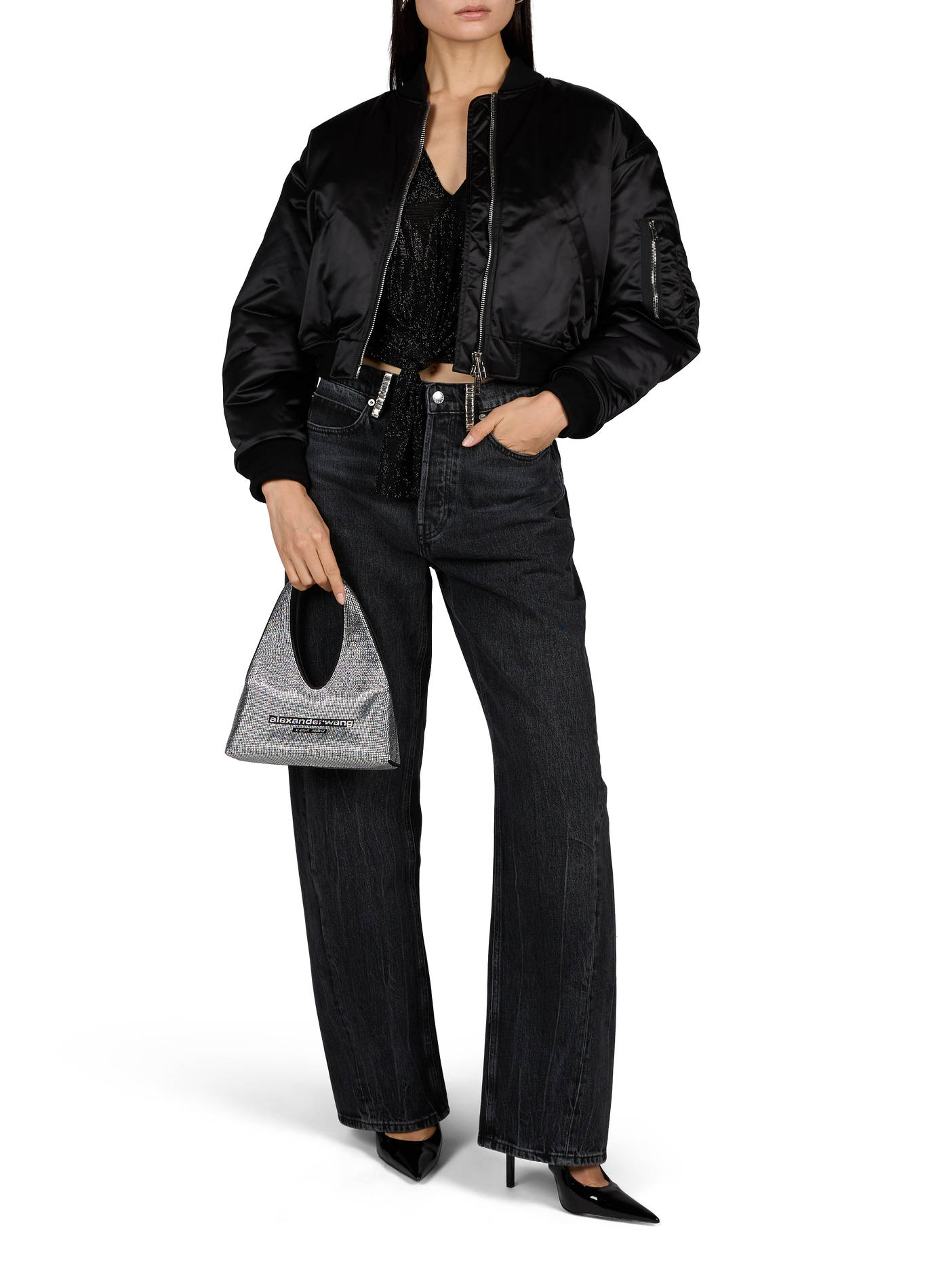 Mini Hobo bag with rhinestones ALEXANDER WANG Silver