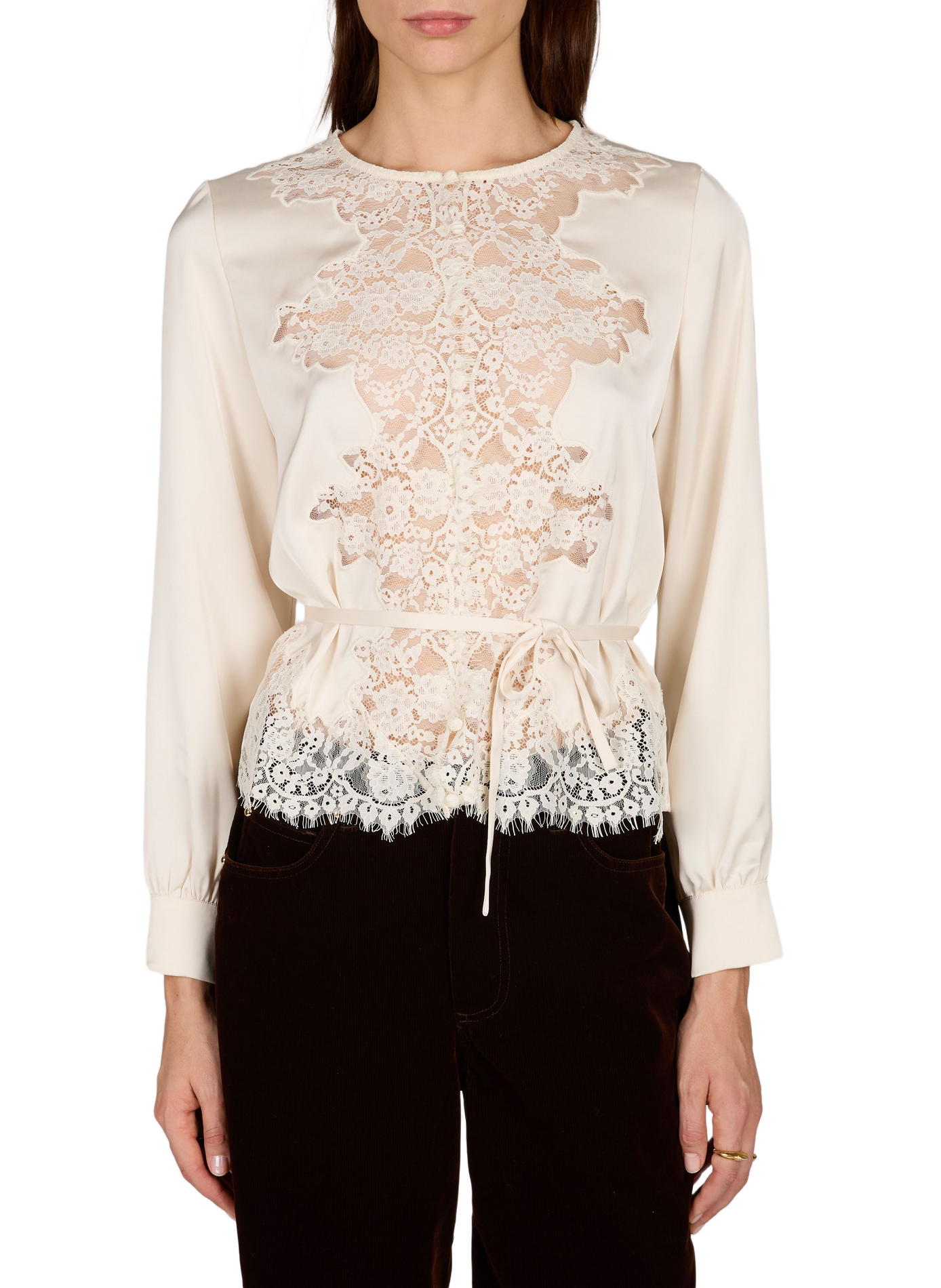 Top Telmalace straight satin with lace PETITE MENDIGOTE Beige