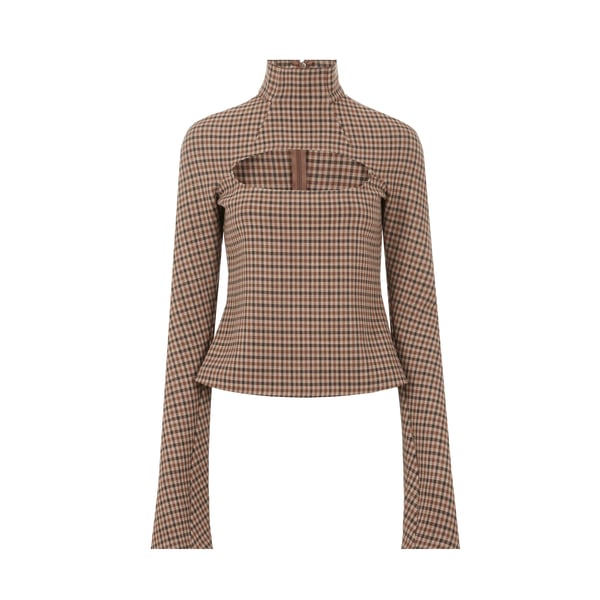 Top à carreaux en laine vierge mélangée