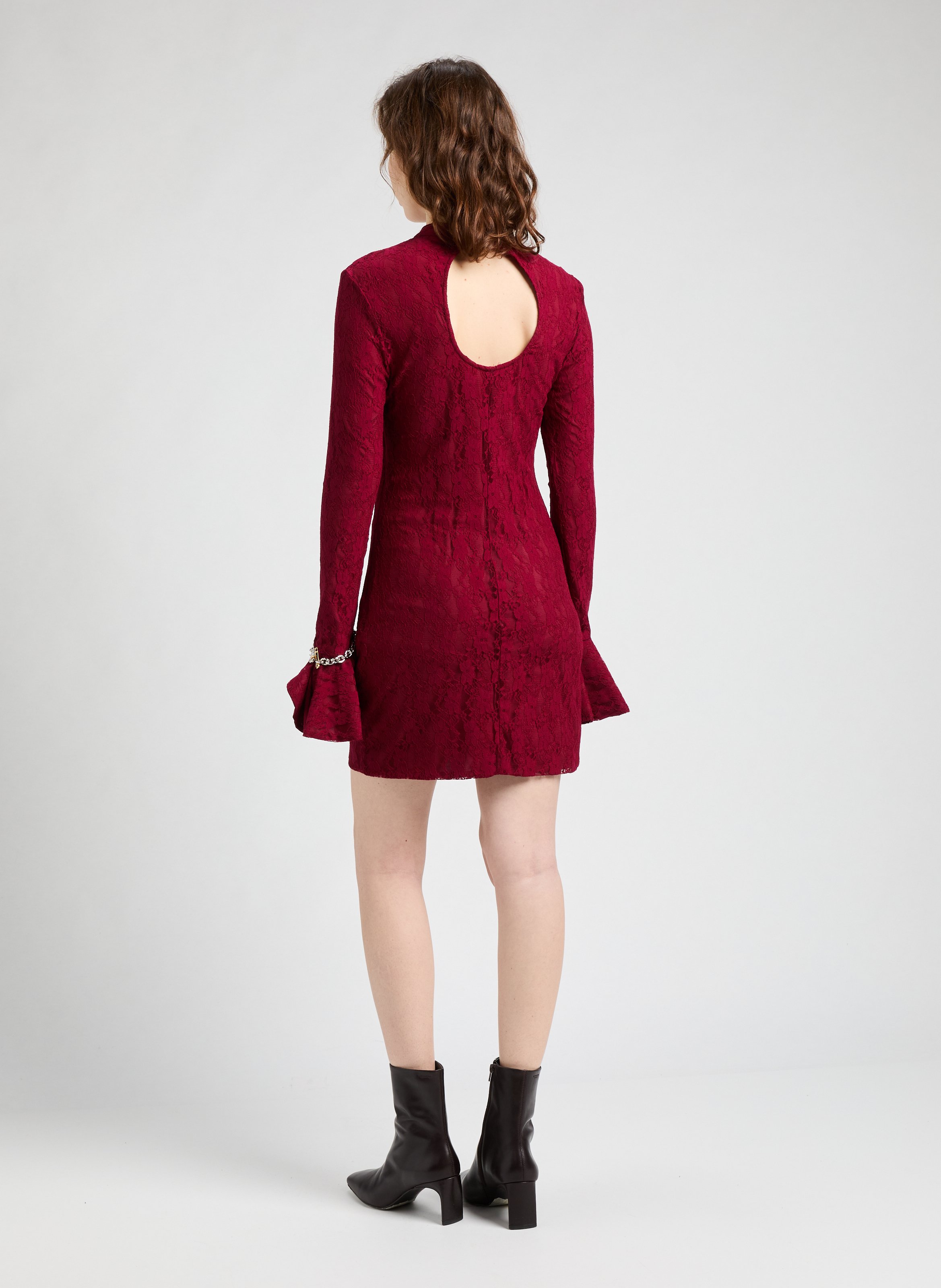 Robe courte cintrée en dentelle ROTATE Rouge