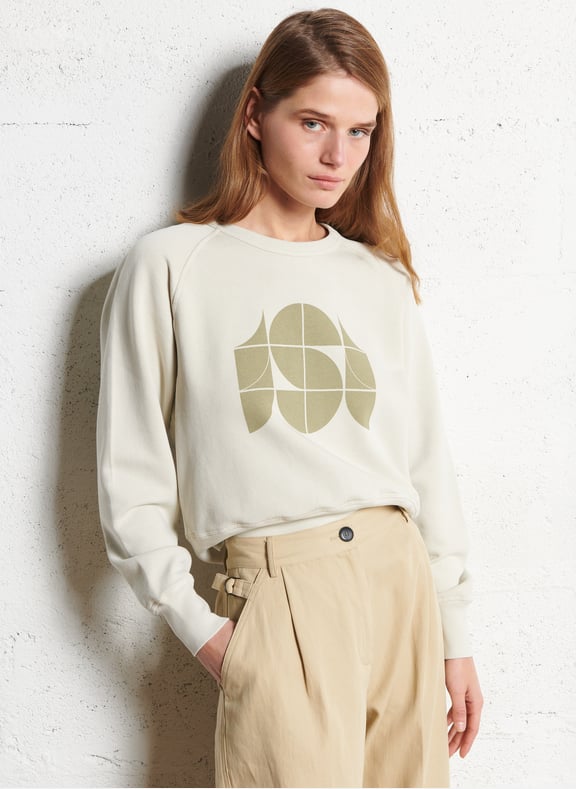 Sweat droit imprimé en coton apollo Beige by SOEUR SOEUR Sweat droit imprimé en coton apollo Beige