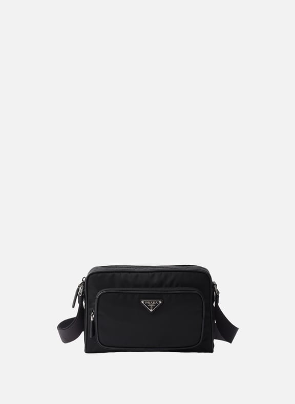 Petit sac porté épaule en re-nylon et cuir saffian Noir by PRADA PRADA Petit sac porté épaule en re-nylon et cuir saffian Noir