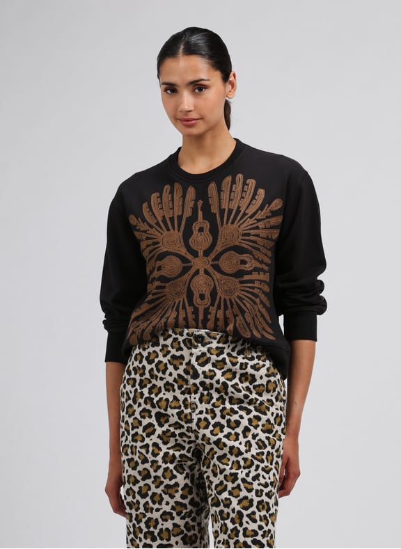 Short embroidered sweatshirt in mixed cotton Multicolour by LEON & HARPER LEON & HARPER Short embroidered sweatshirt in mixed cotton Multicolour