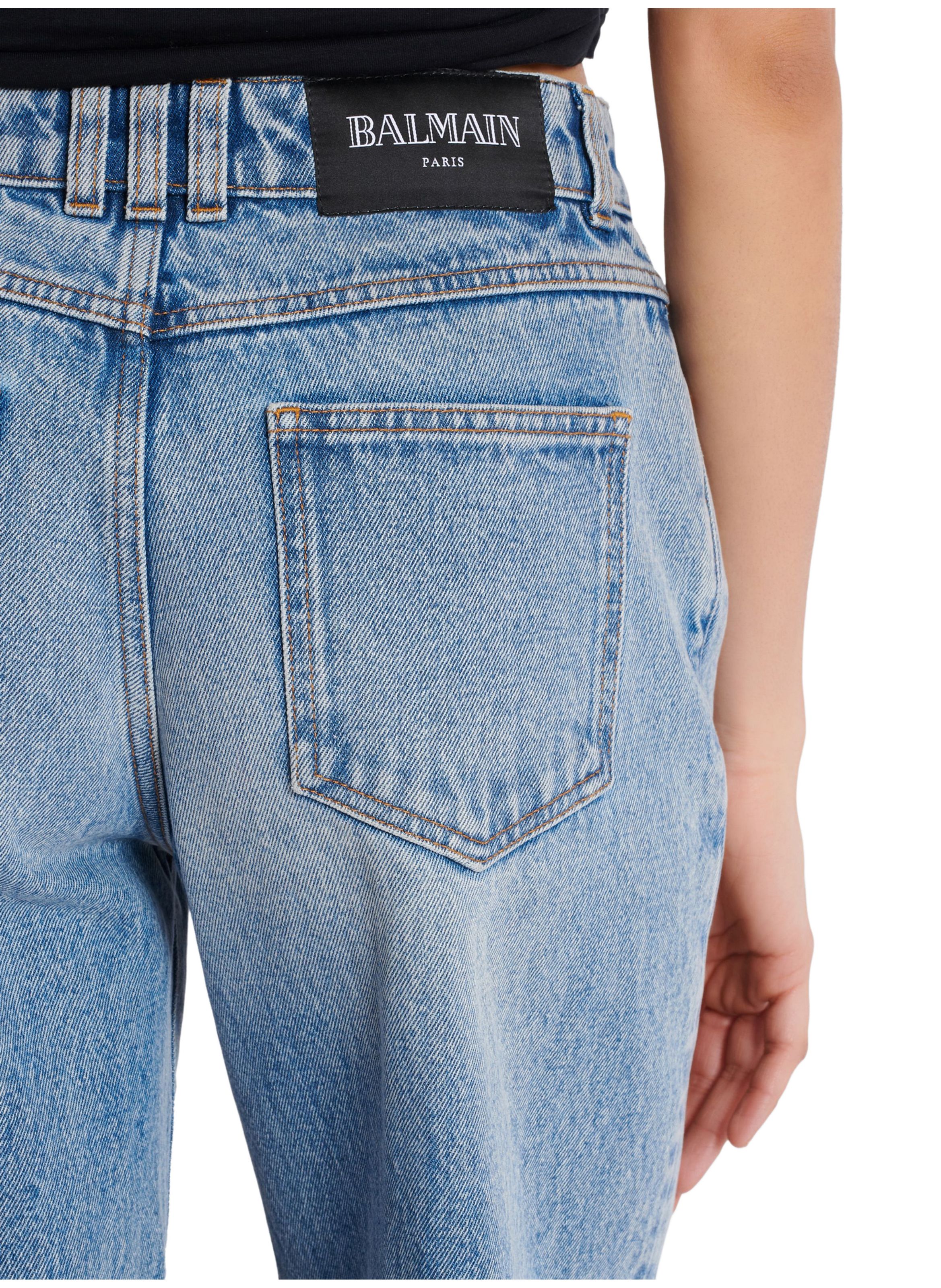 Jean droit en denim délavé BALMAIN Bleu