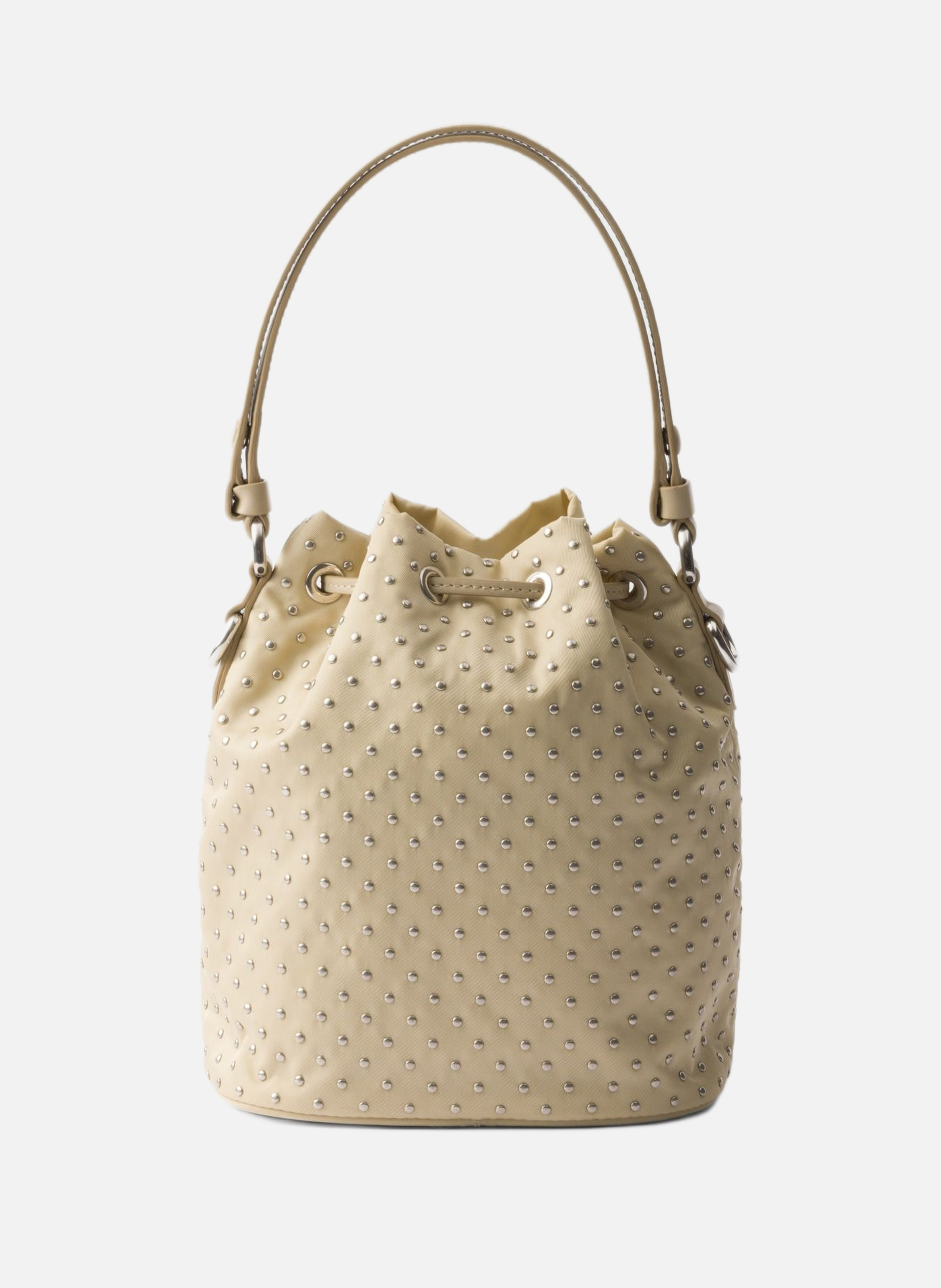 Mini sac en re-nylon avec clous PRADA Beige