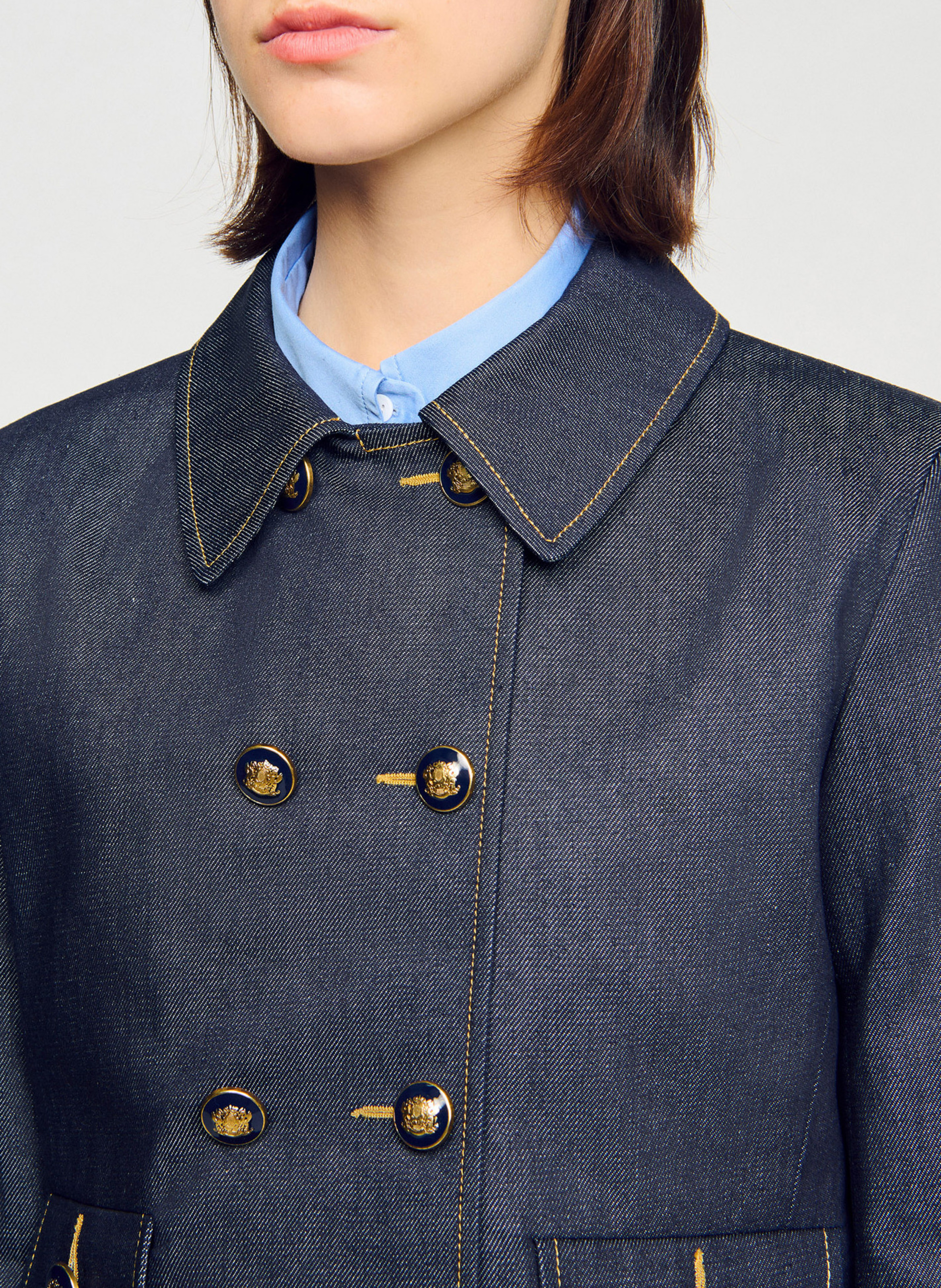 Veste courte col classique en denim SANDRO Bleu
