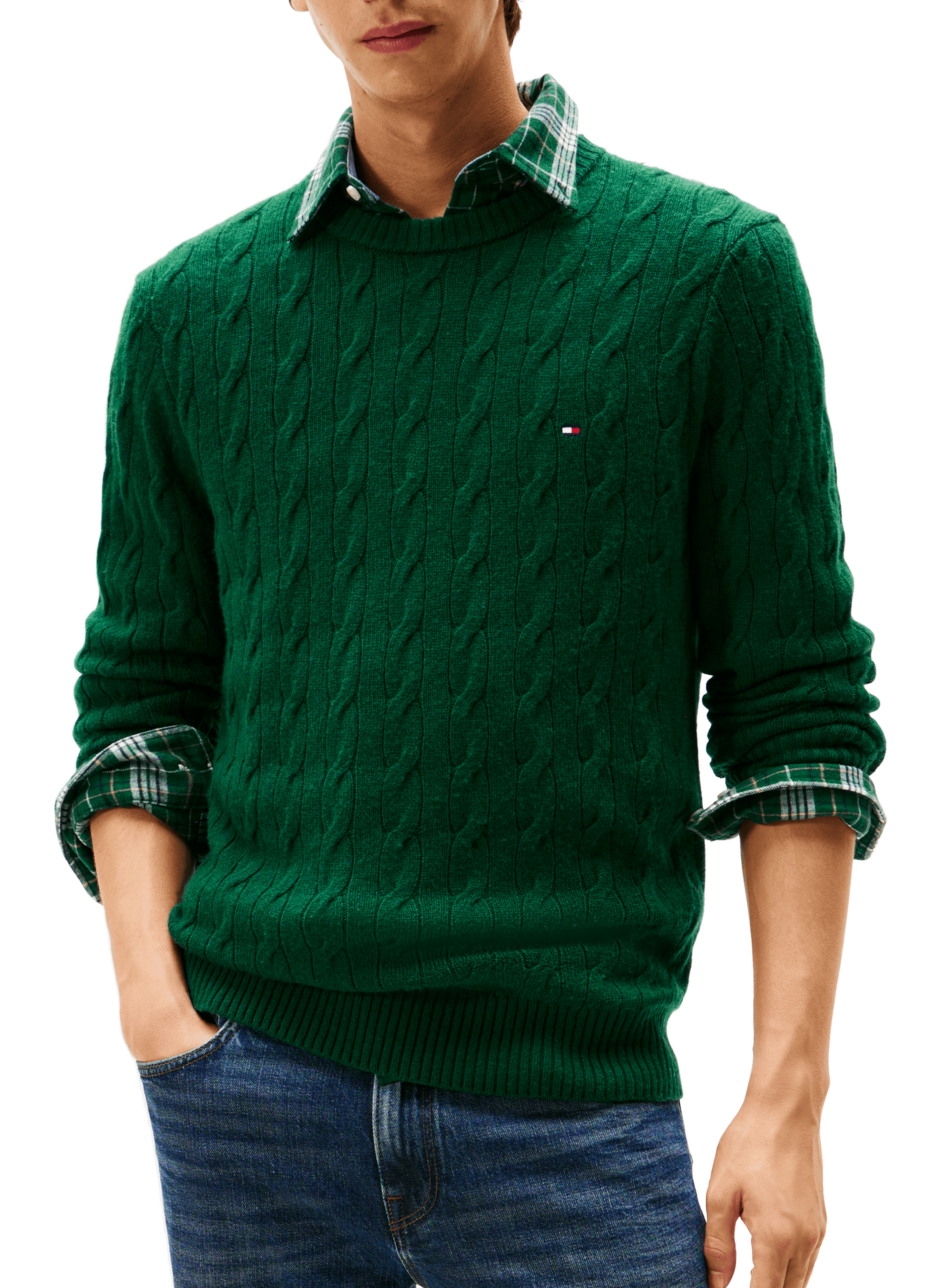 TOMMY HILFIGER Pull col rond en laine mélangée Vert