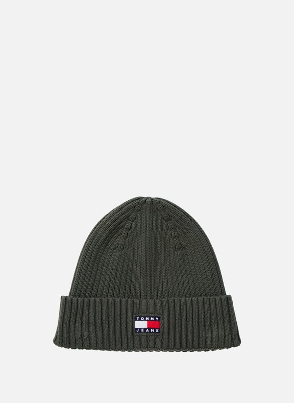 Heritage Ribbed Logo Beanie Green by TOMMY HILFIGER TOMMY HILFIGER Heritage Ribbed Logo Beanie Green