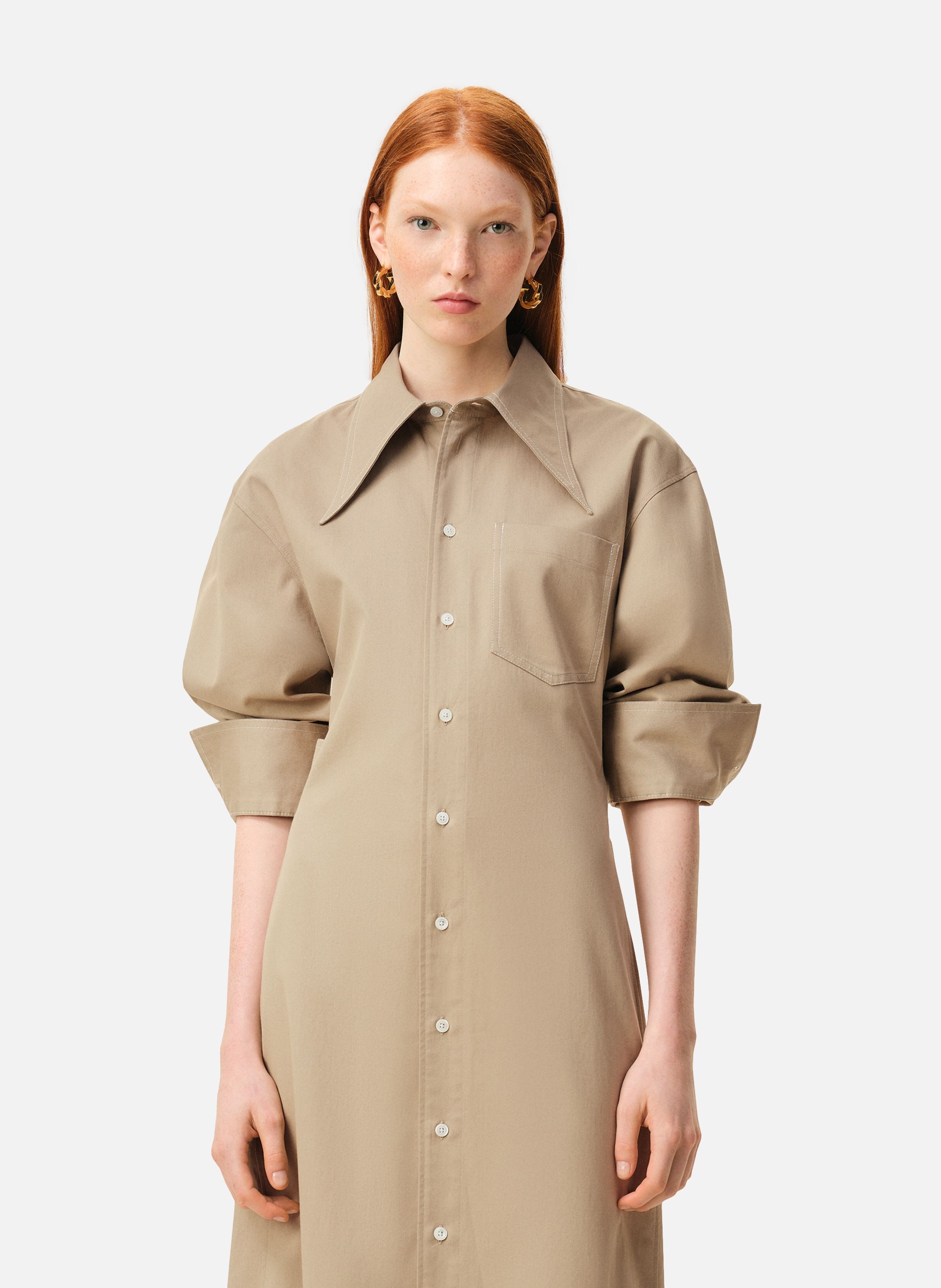 Robe chemise cintrée en coton AMI PARIS Beige