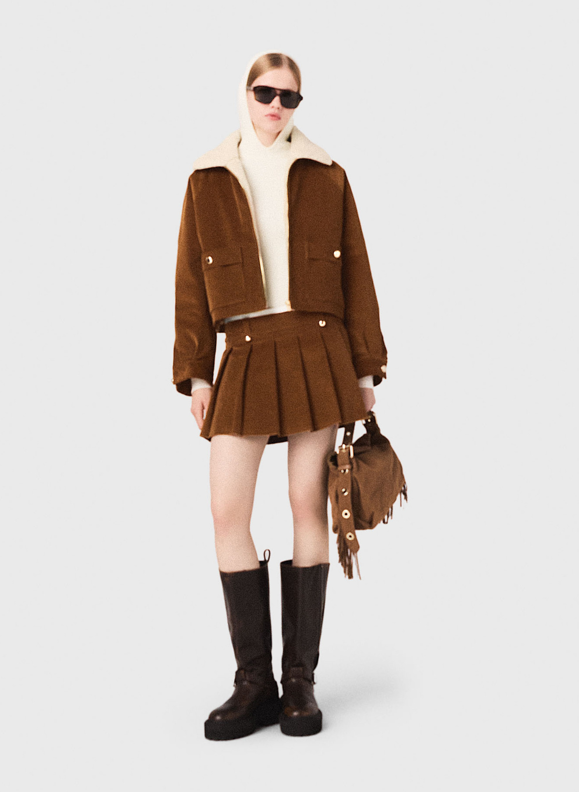 Veste courte droite zippée MAJE Beige