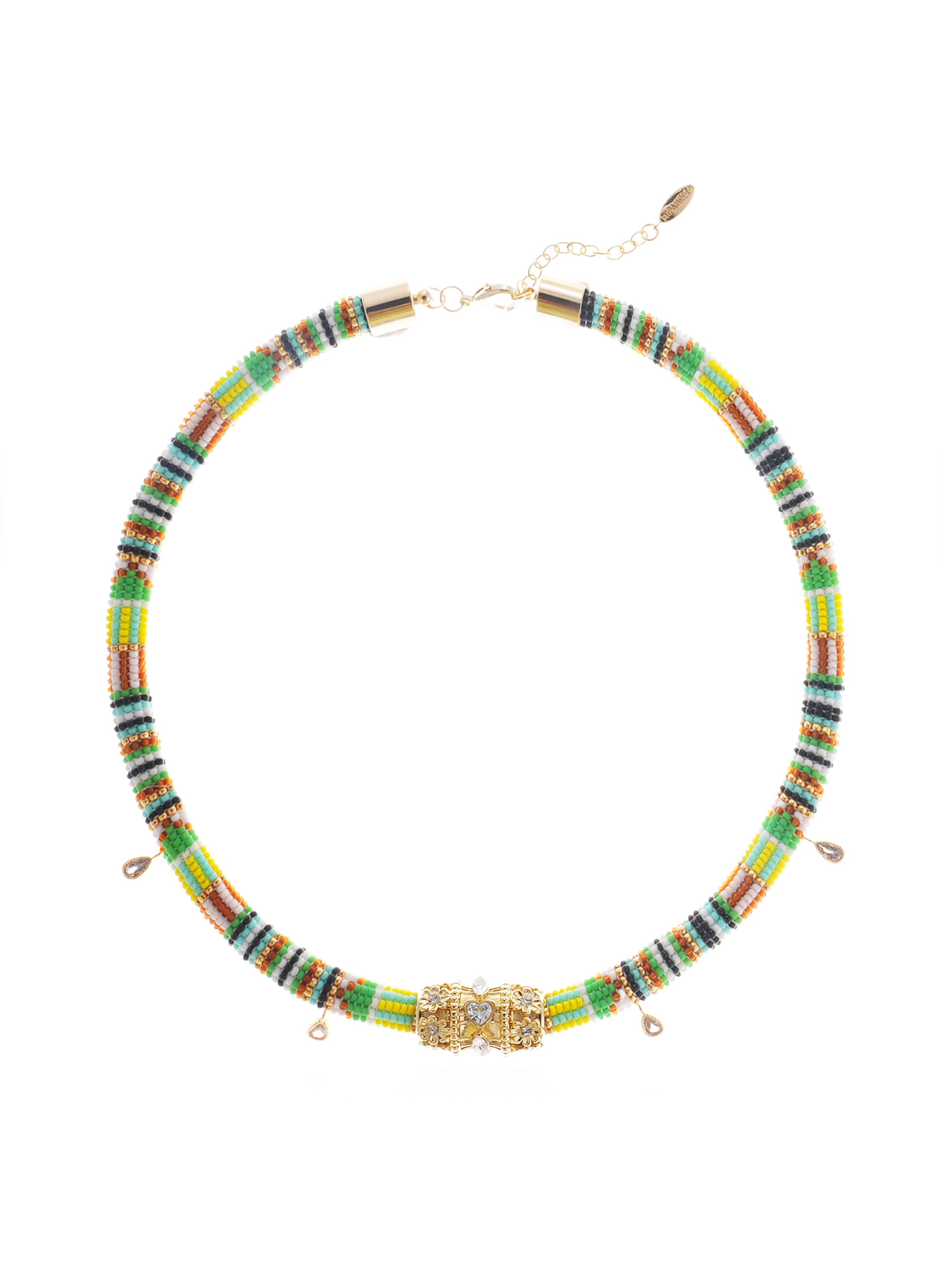 Collier perles tissées avec cabochon central polina HIPANEMA Vert