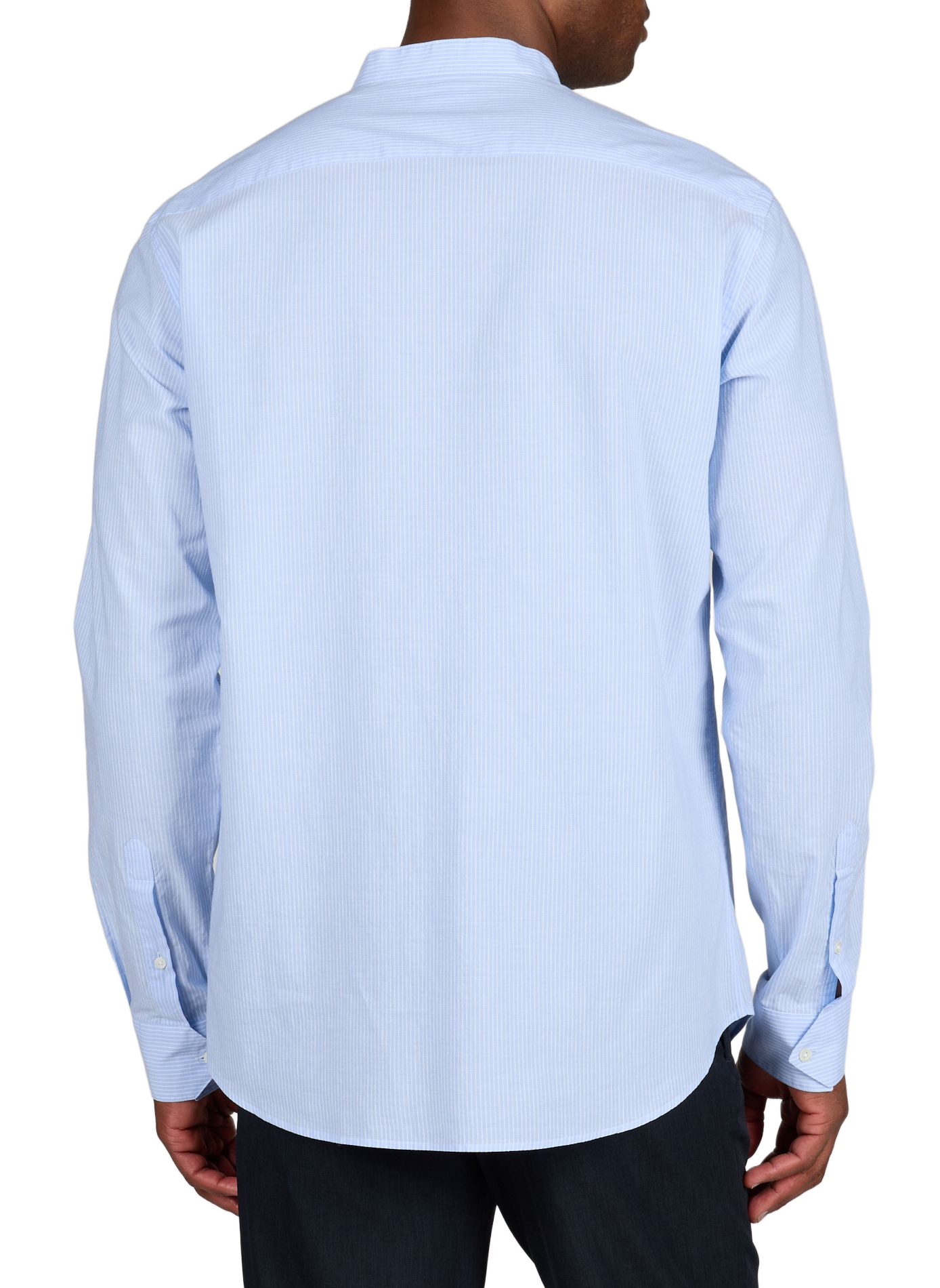 Camicia a righe con colletto mao in cotone e lino EMPORIO ARMANI Blu