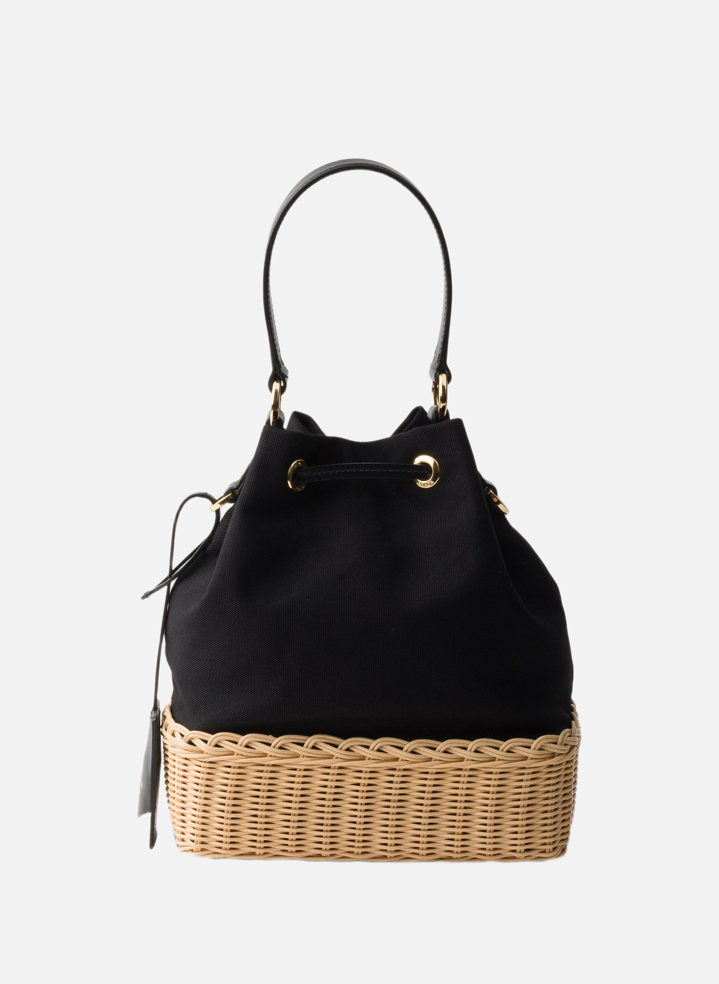 Sac seau en toile et osier PRADA Beige