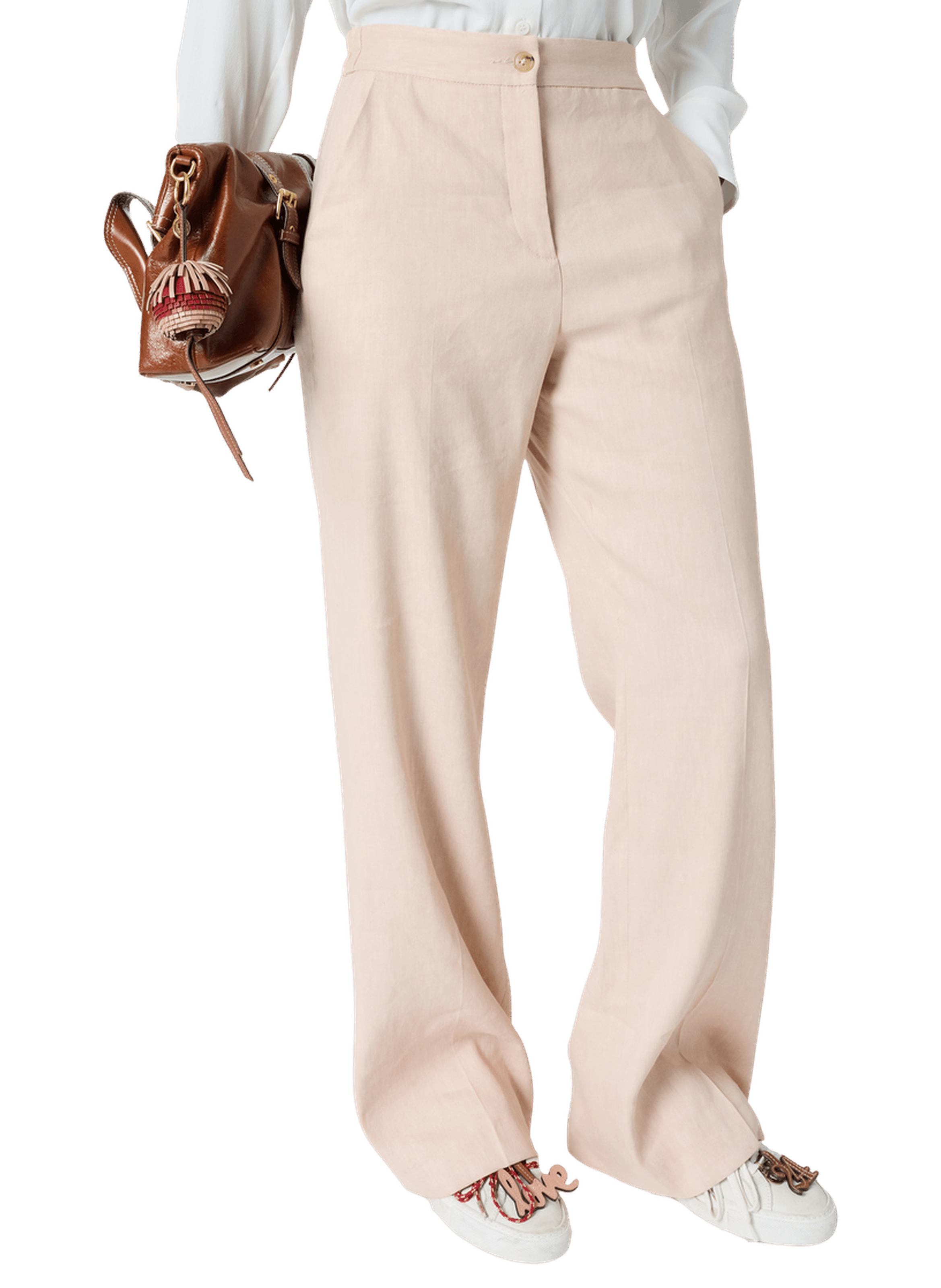 Pantalon droit en lin mélangé - alayna  Nude