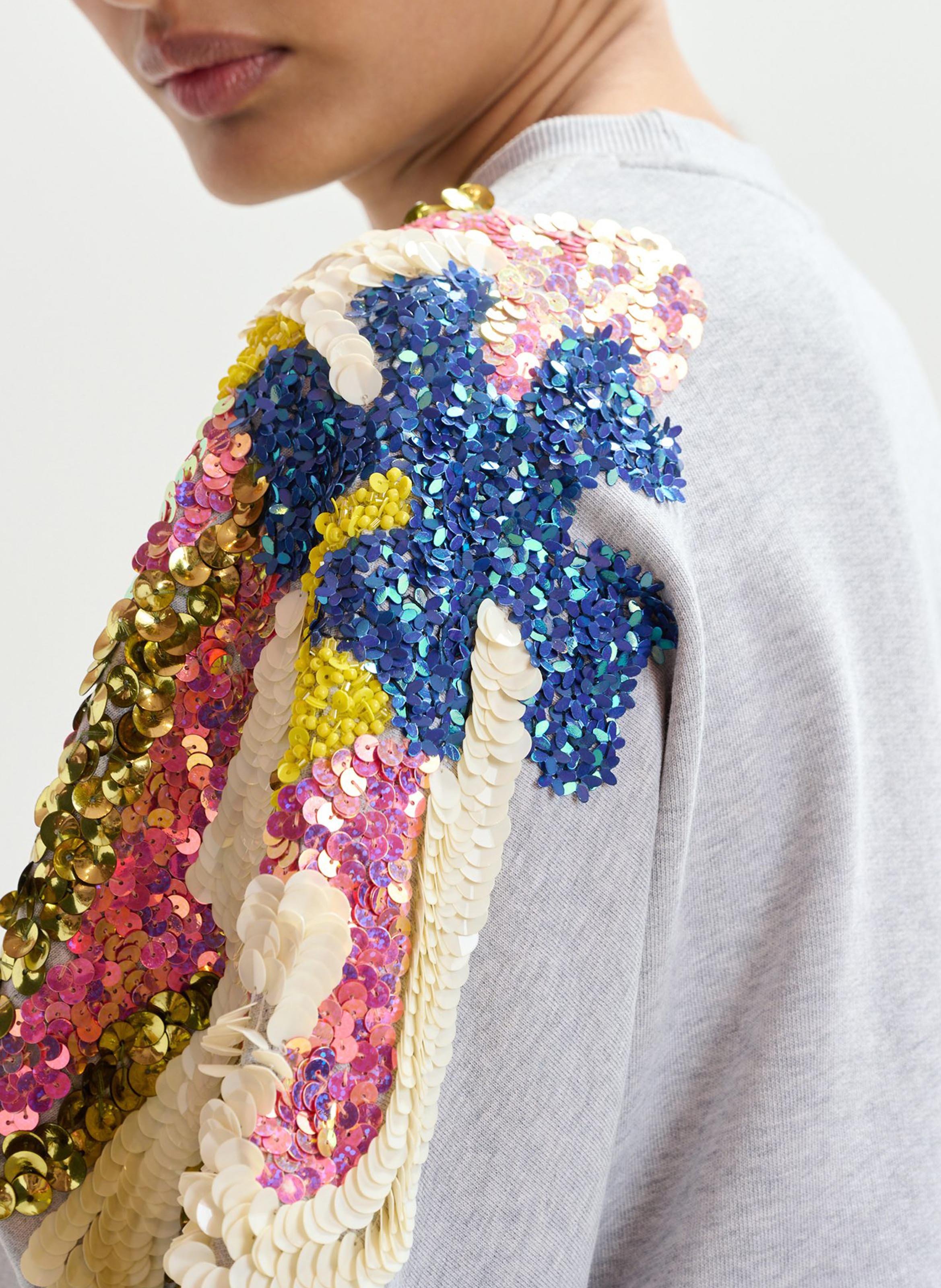 Sweat manches courtes à sequins jadda Gris