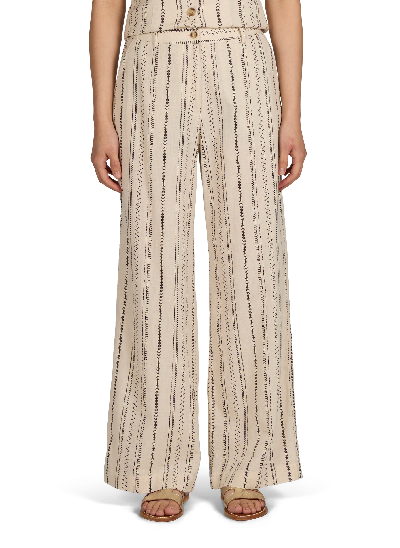 Cotton and linen patterned trousers VILA Multicolour