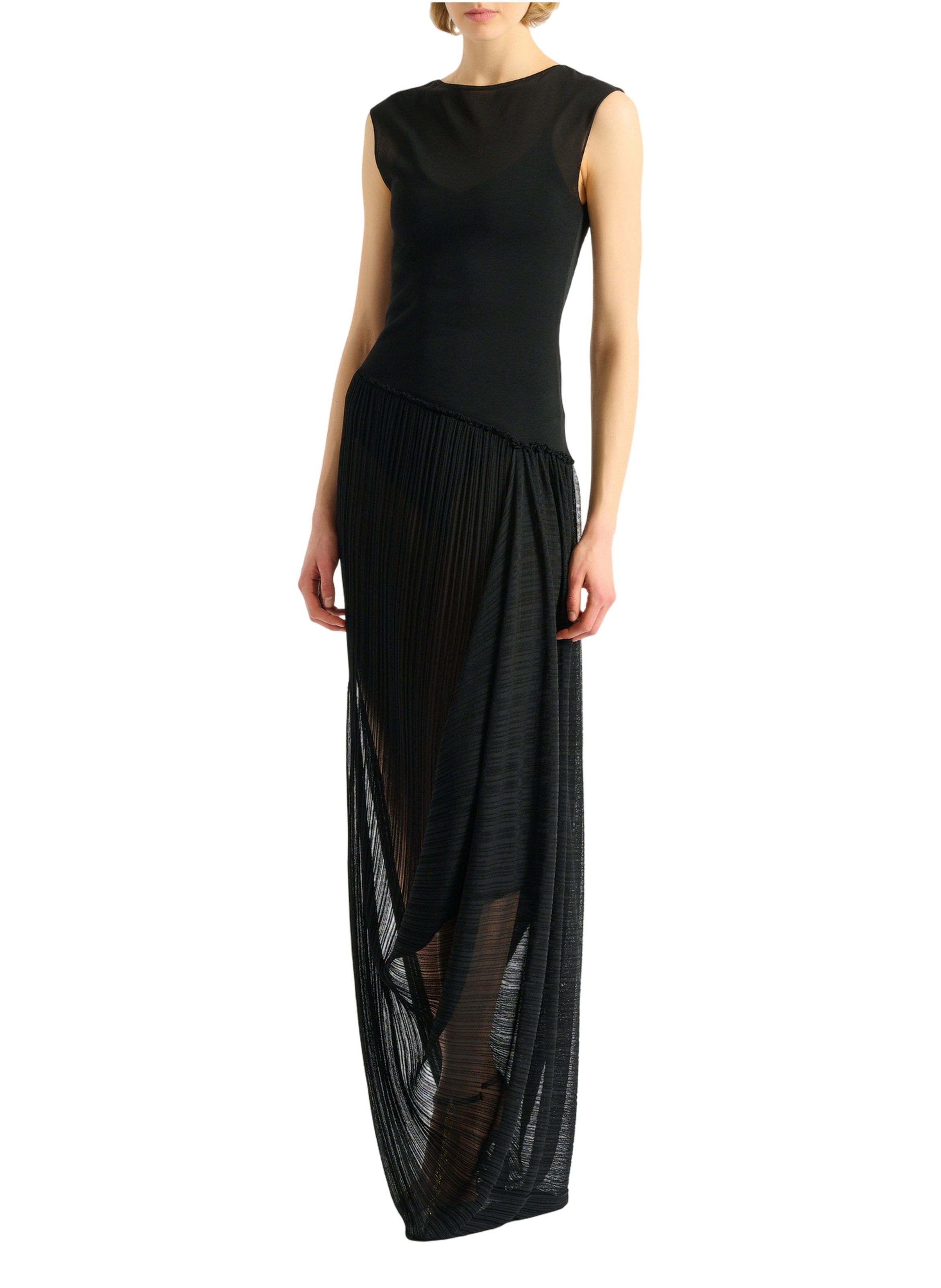 Robe longue drapée en viscose BALMAIN Noir