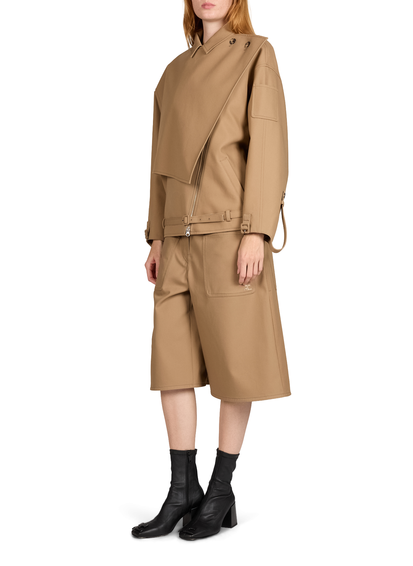 Short cotton oblique trench coat COURRÈGES Beige