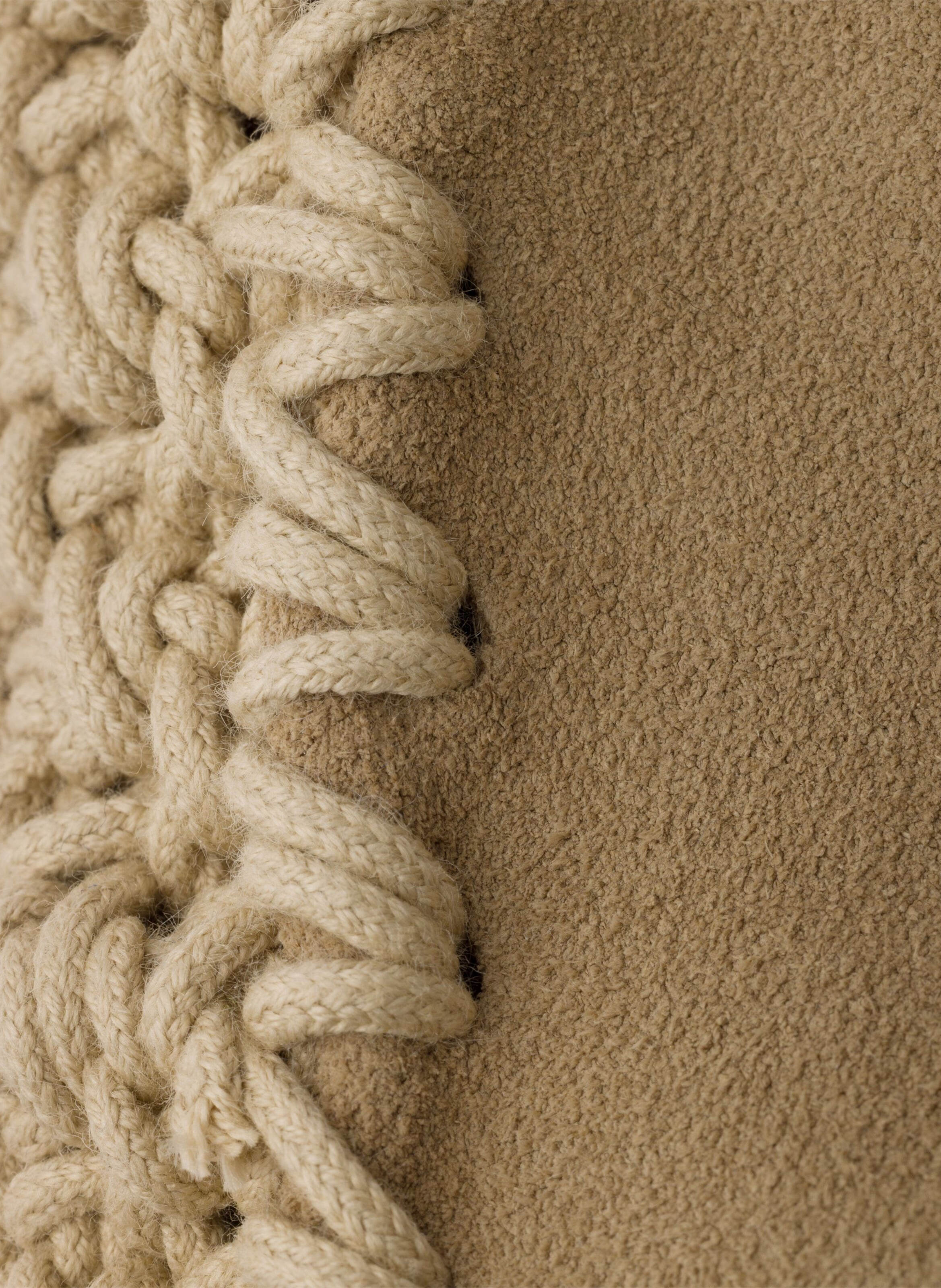 Grand cabas en daim et crochet PRADA Beige