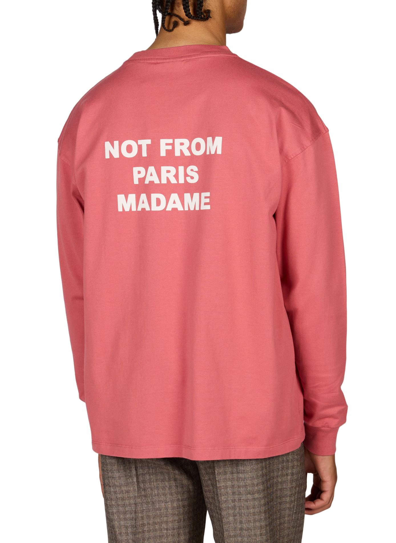 Long-sleeved T-shirt with slogan print on the back in cotton. DROLE DE MONSIEUR Pink