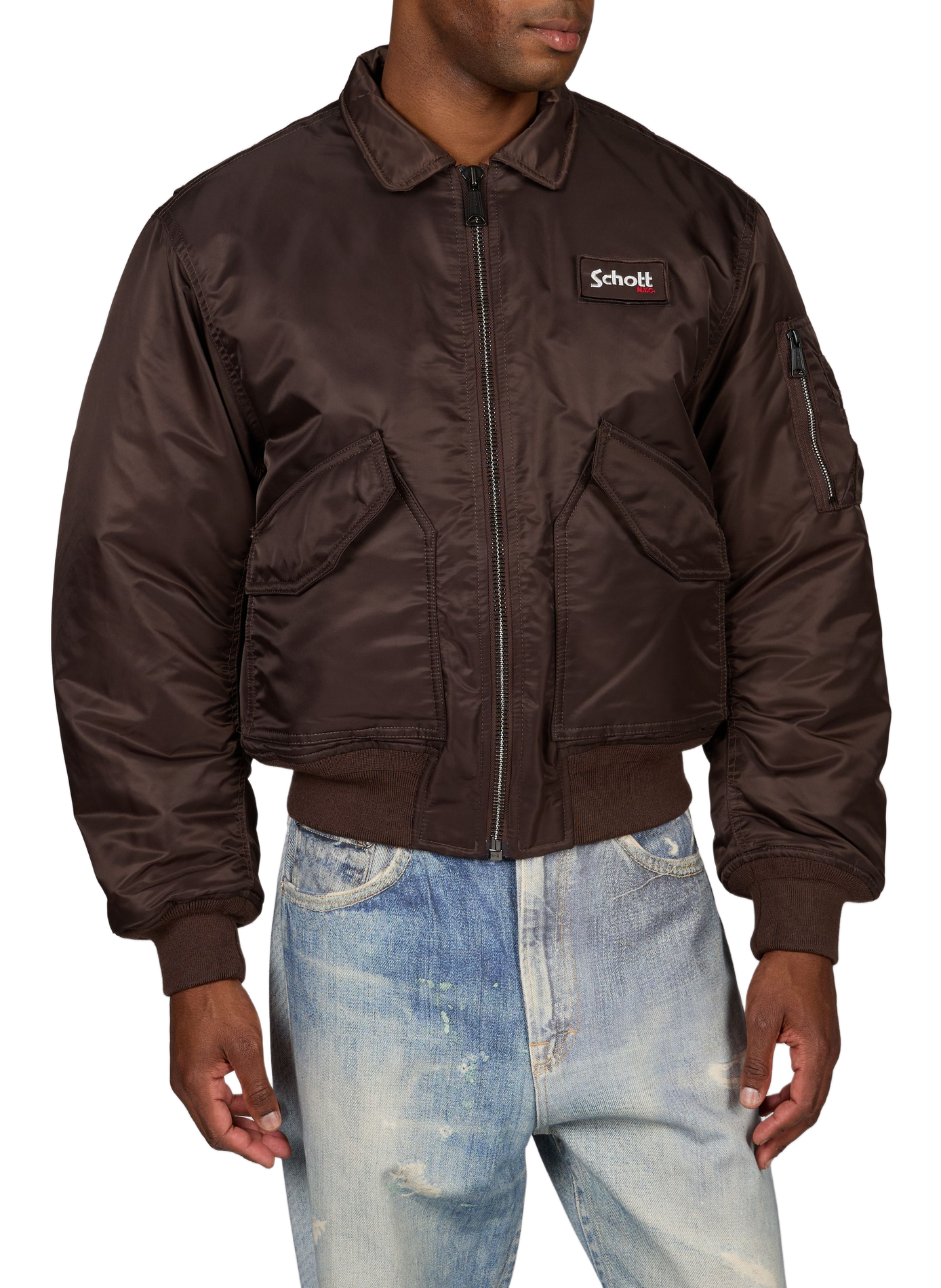 Weites Bomberjacke mit Logo SCHOTT Braun