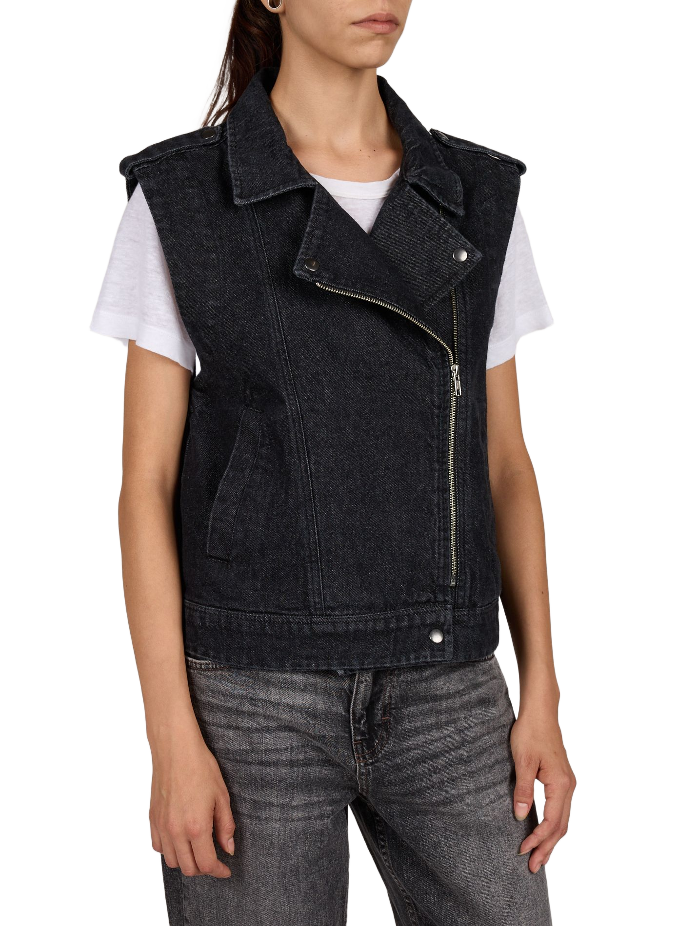 Veste en jean sans manches en coton VILA Noir