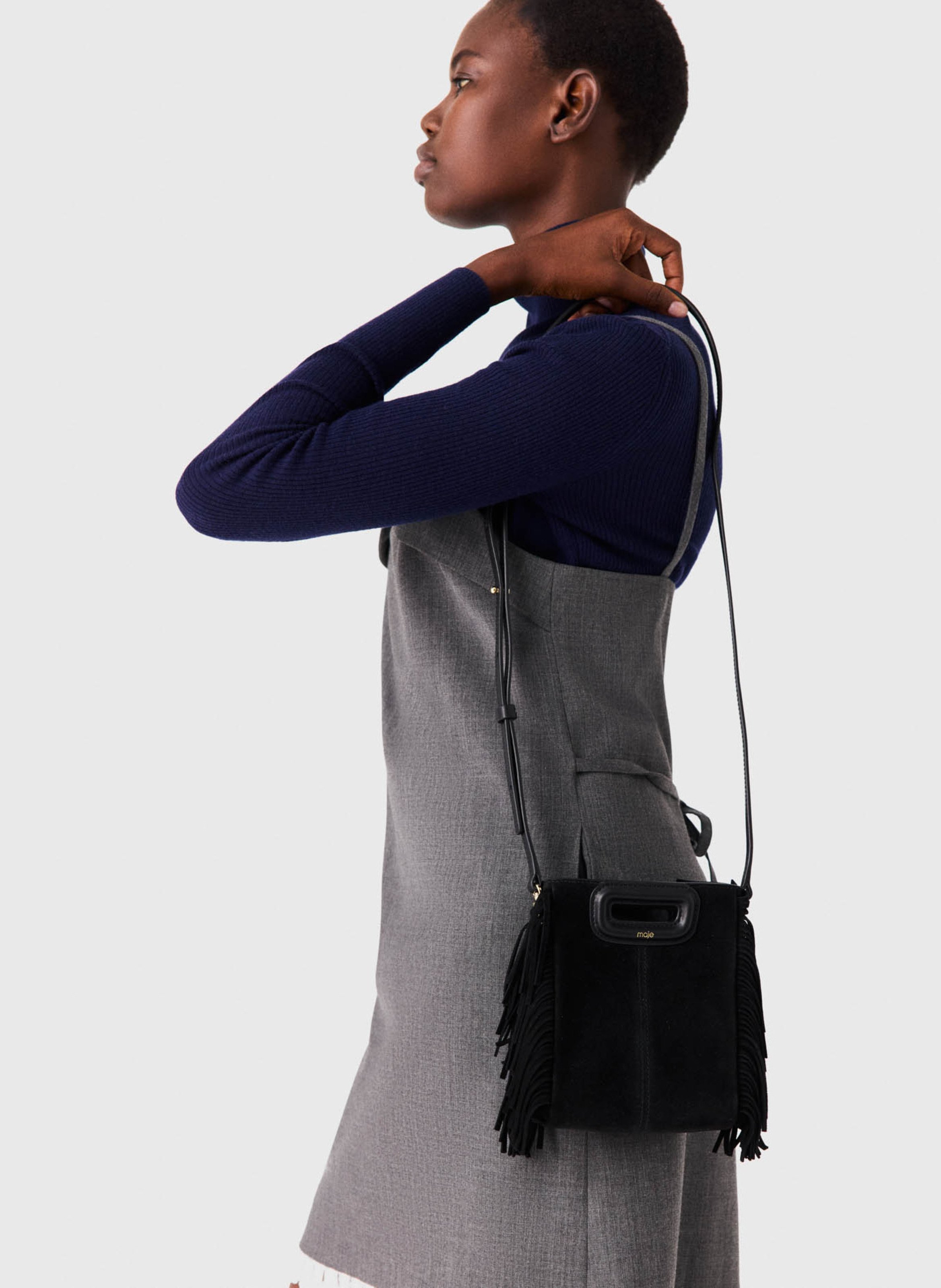 Sac bandoulière en cuir m mini MAJE Noir