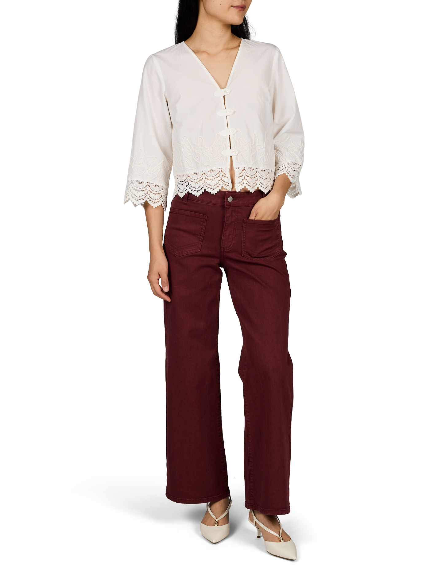 Weite Jeans aus Baumwollmischgewebe VILA Rot