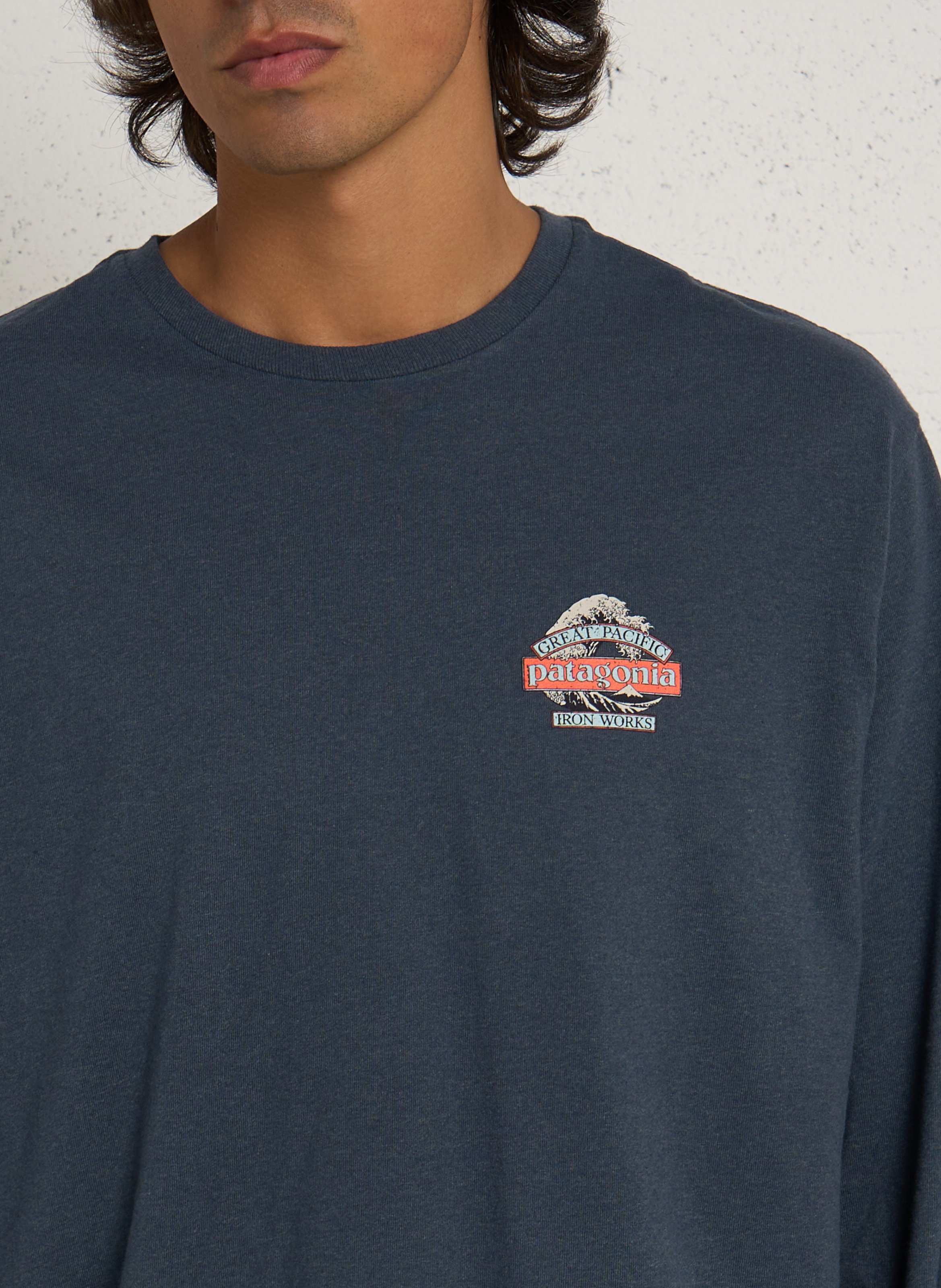 T-shirt met ronde hals en rechte pasvorm van gerecycled katoenmengsel PATAGONIA Blauw