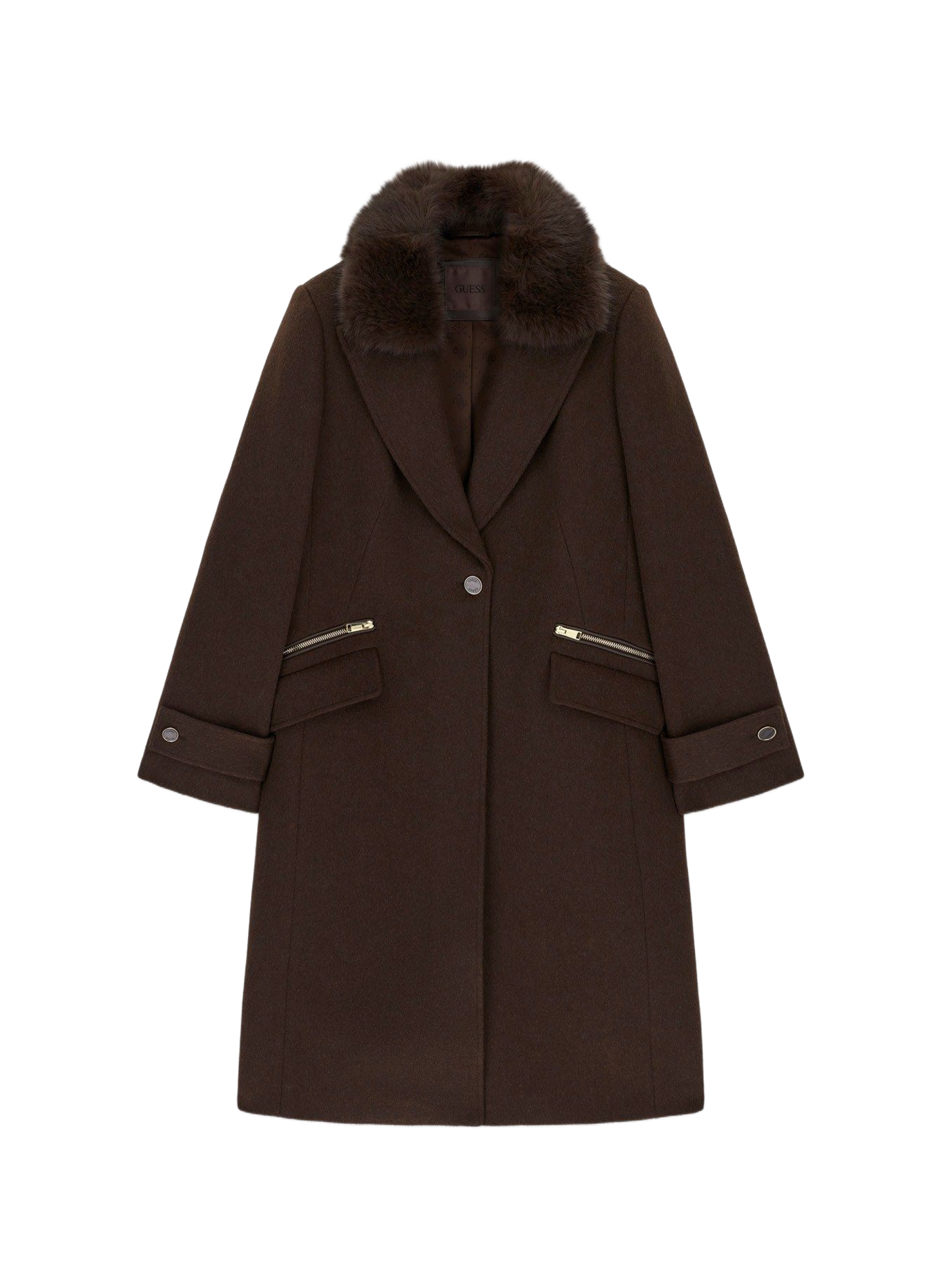 Relaxed-fit NEW KAROLE coat with a faux-fur collar GUESS Brown