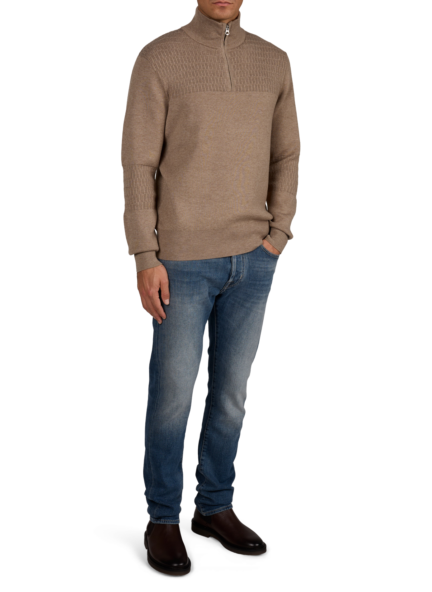 Zip-Up High-Neck Sweater SCHOTT Brown