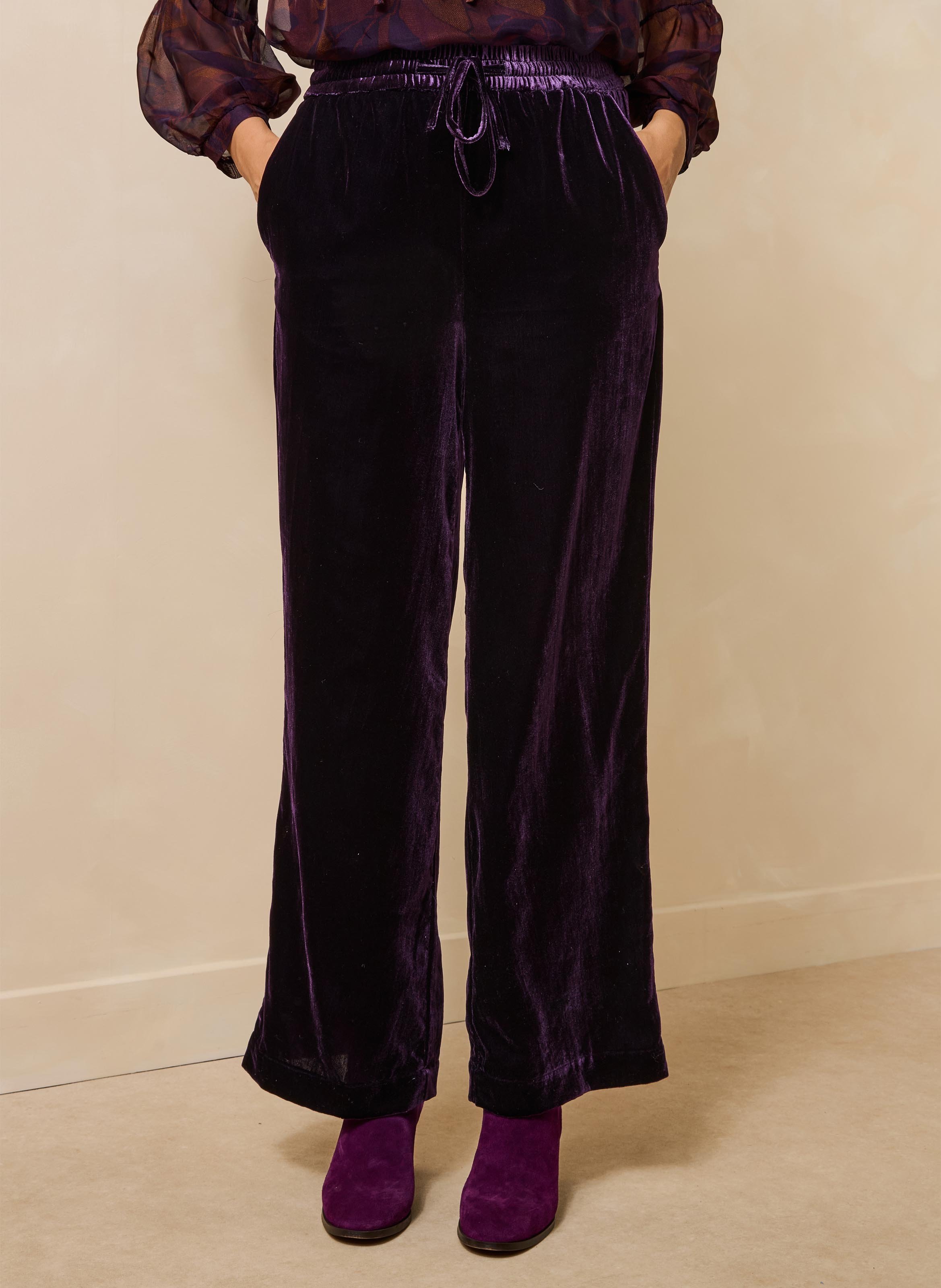 Wijde fluwelen broek met hoge taille LA FEE MARABOUTEE Paars