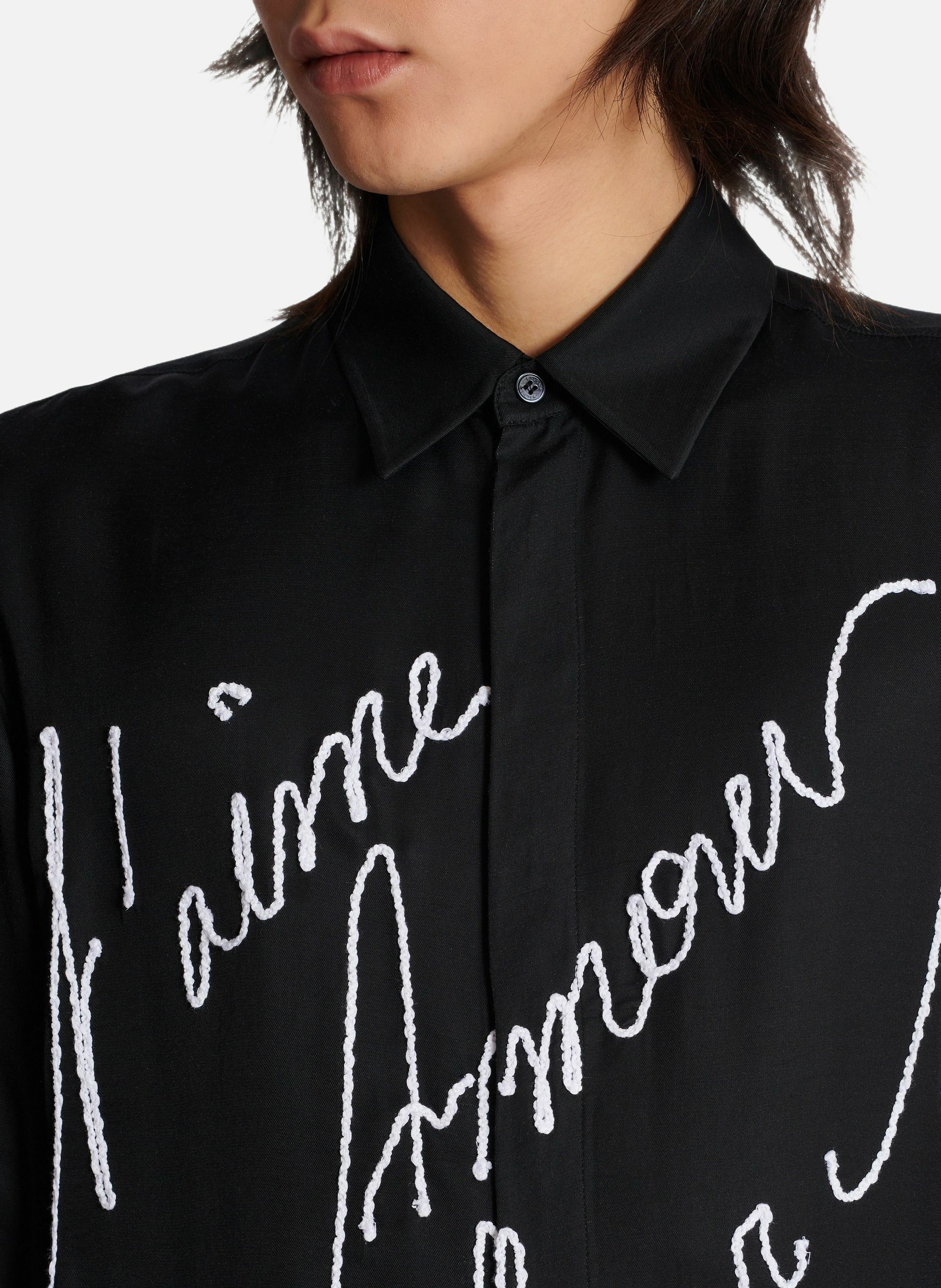 Chemise fluide brodée « lettre d'amour » BALMAIN Noir