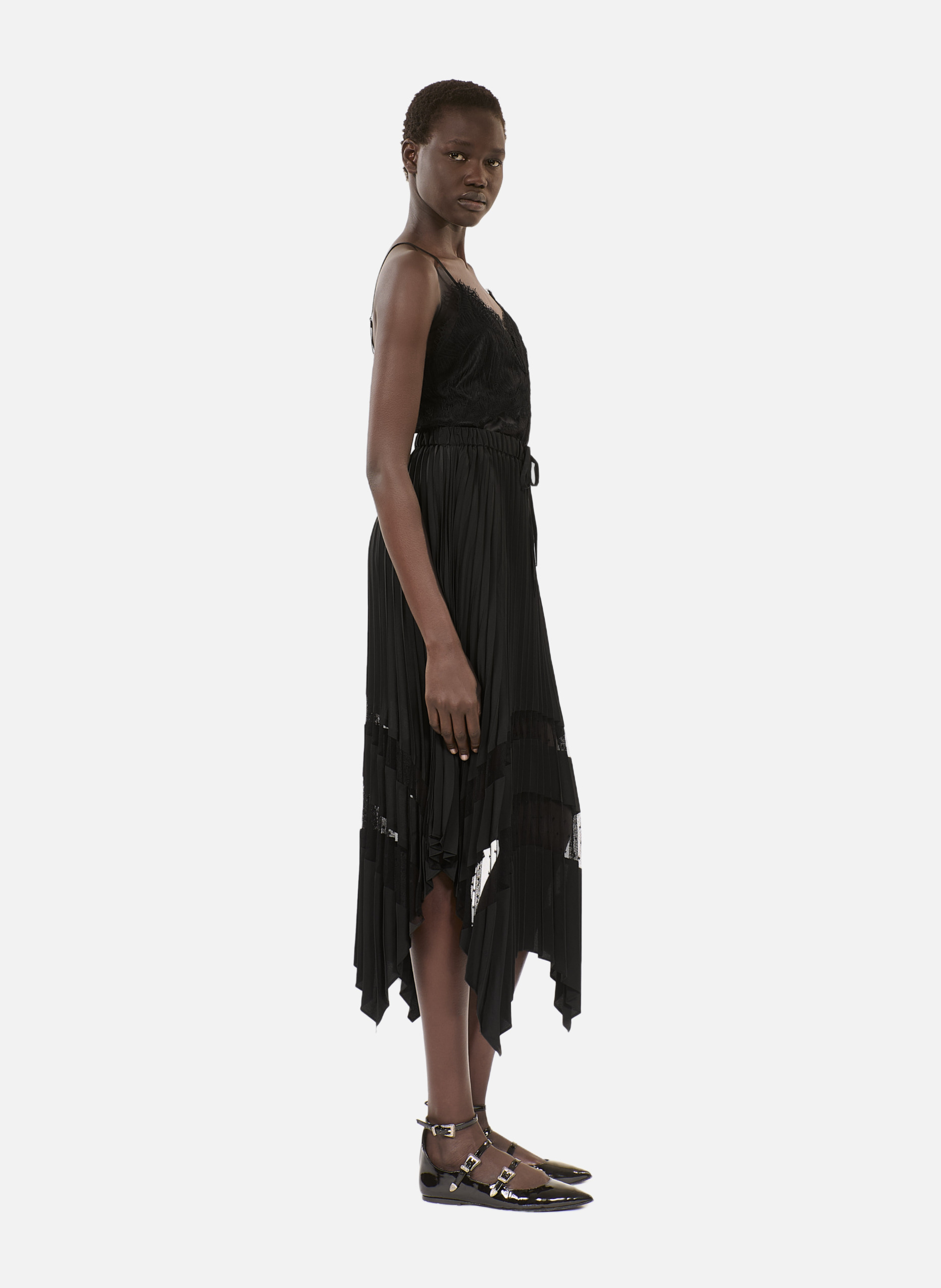 Jupe longue plissée asymétrique THE KOOPLES Noir