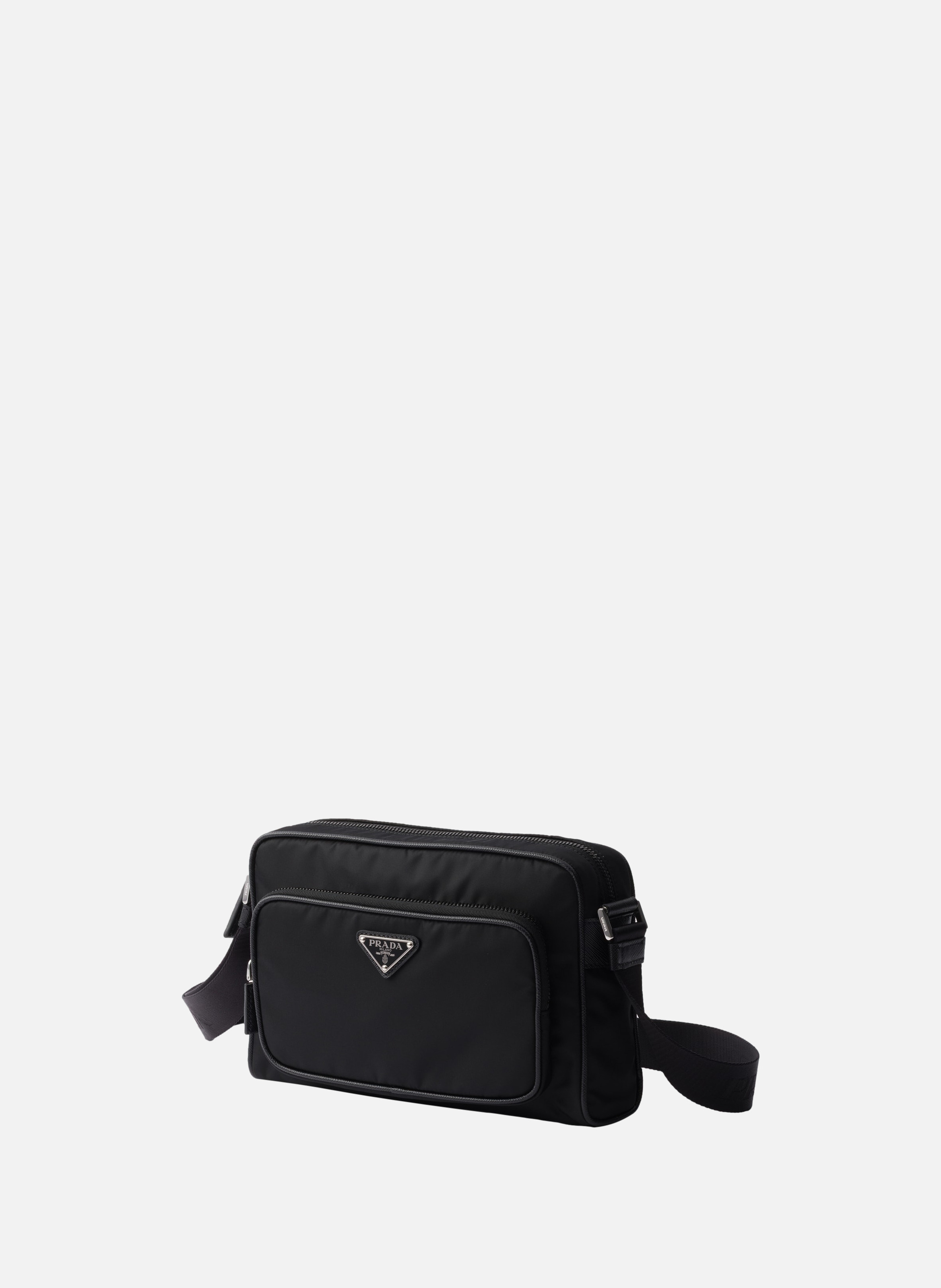 Petit sac porté épaule en re-nylon et cuir saffian PRADA Noir