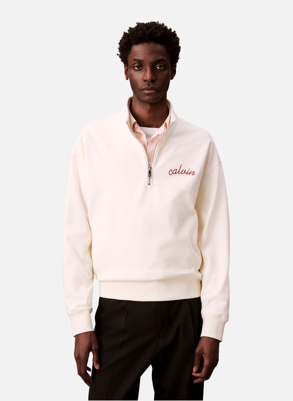 White Cotton zip-neck sweatshirt