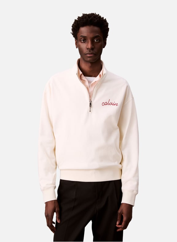Sweatshirt col zippé en coton Blanc by CALVIN KLEIN CALVIN KLEIN Sweatshirt col zippé en coton Blanc