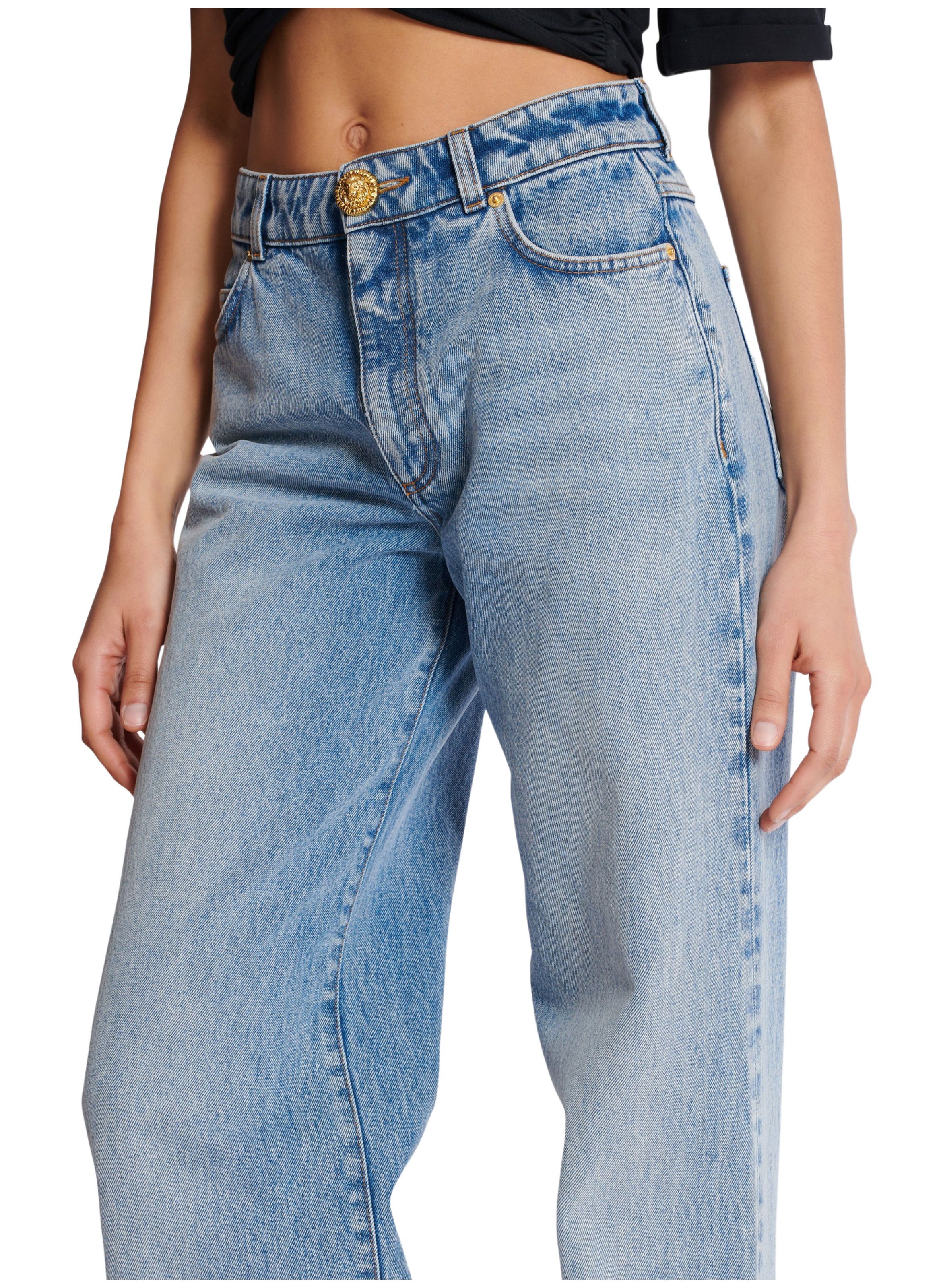 Jean droit en denim délavé BALMAIN Bleu