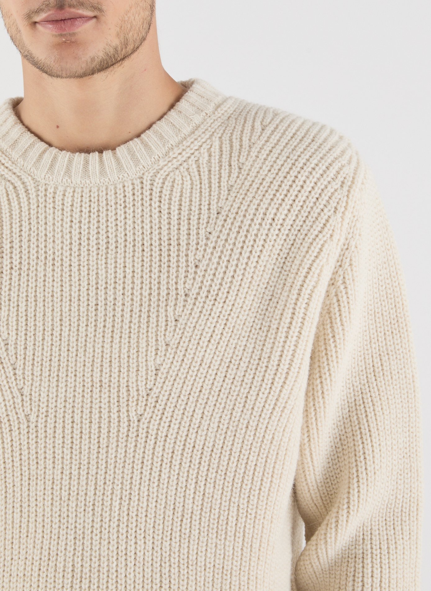Round-neck sweater in ribbed knit SAISON 1865 Beige