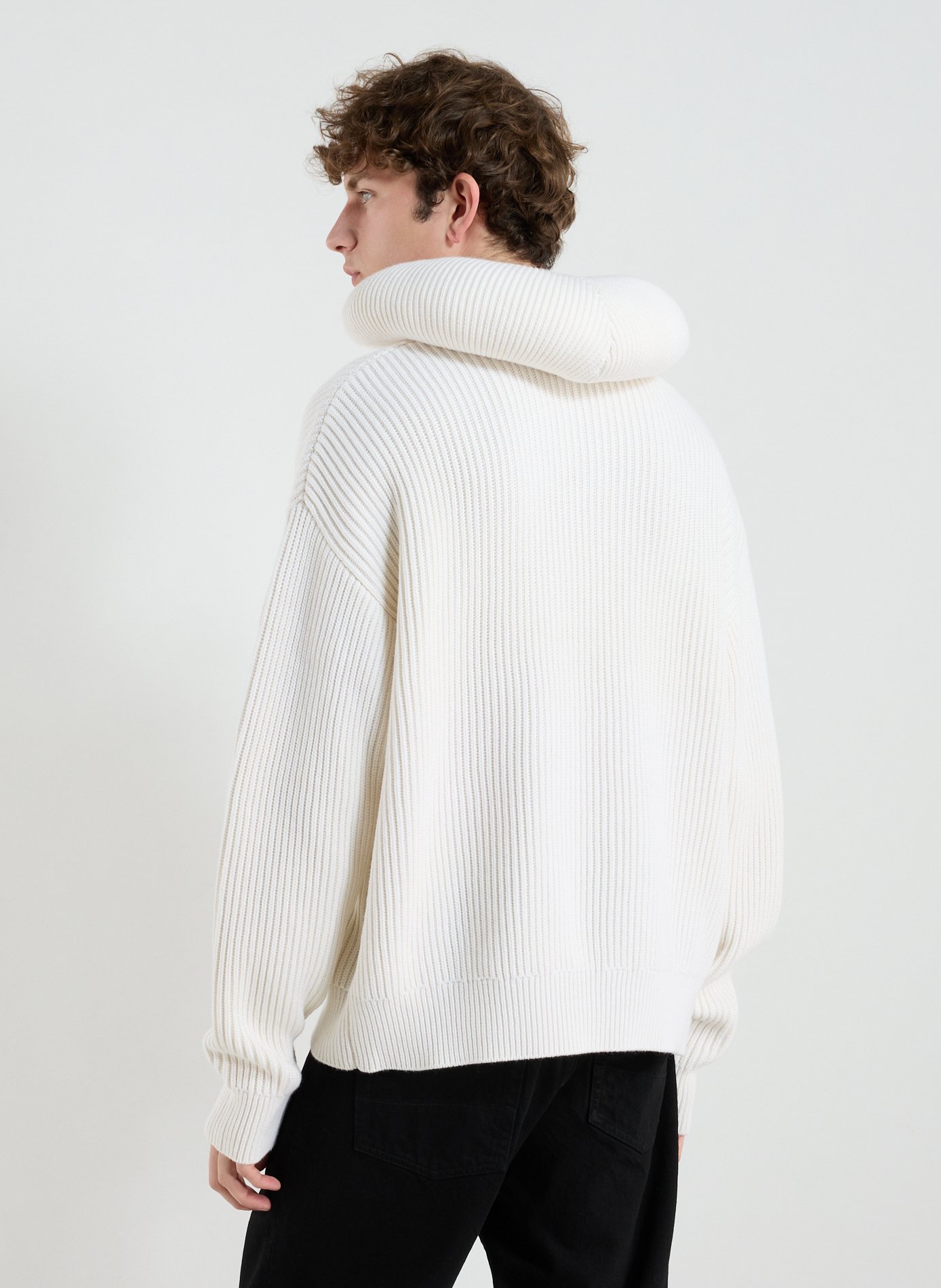 Pull à col amovible en laine mérinos et coton 3 PARADIS Blanc